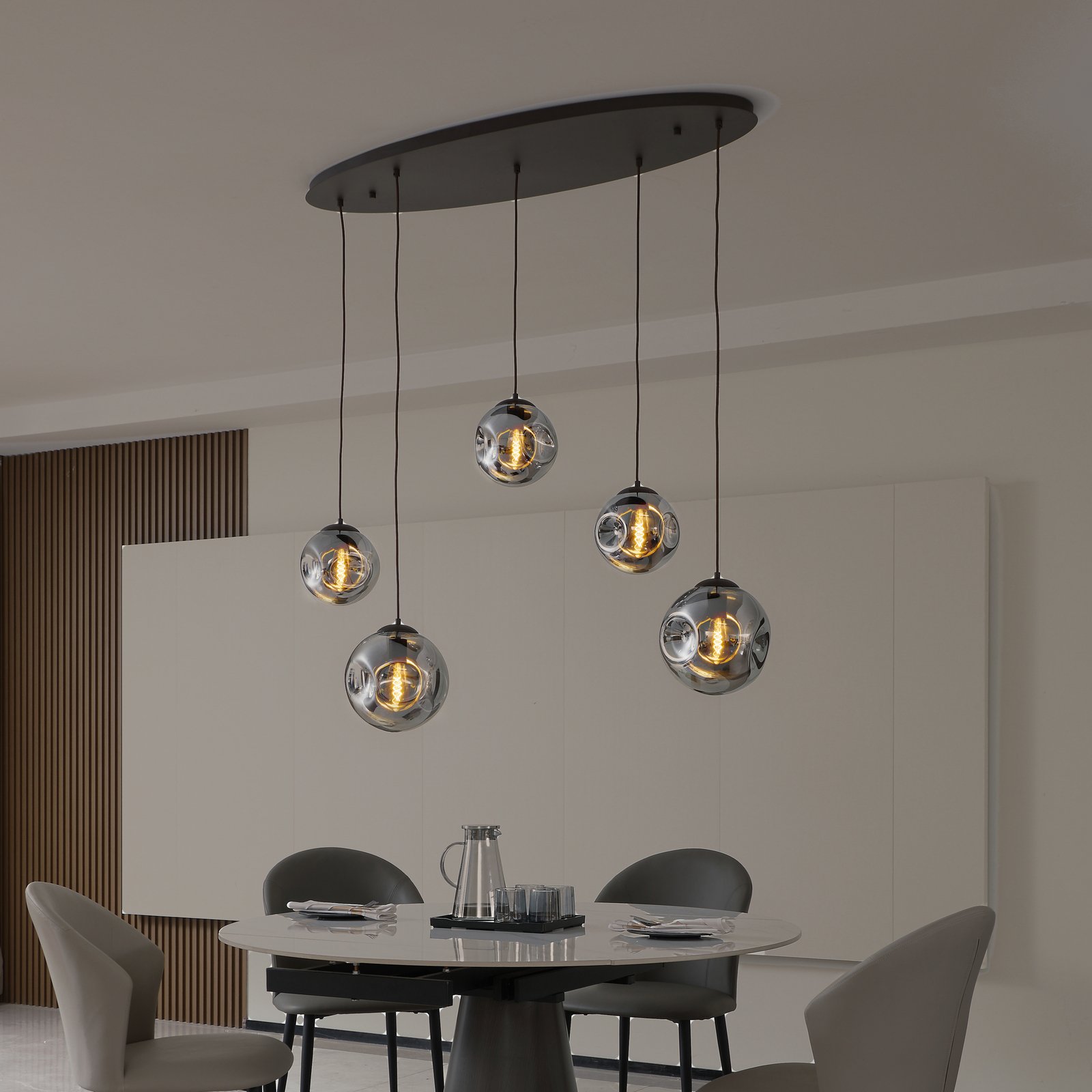 Valentina 5 Oval Pendant Smoked Grey/Coffee - Lindby