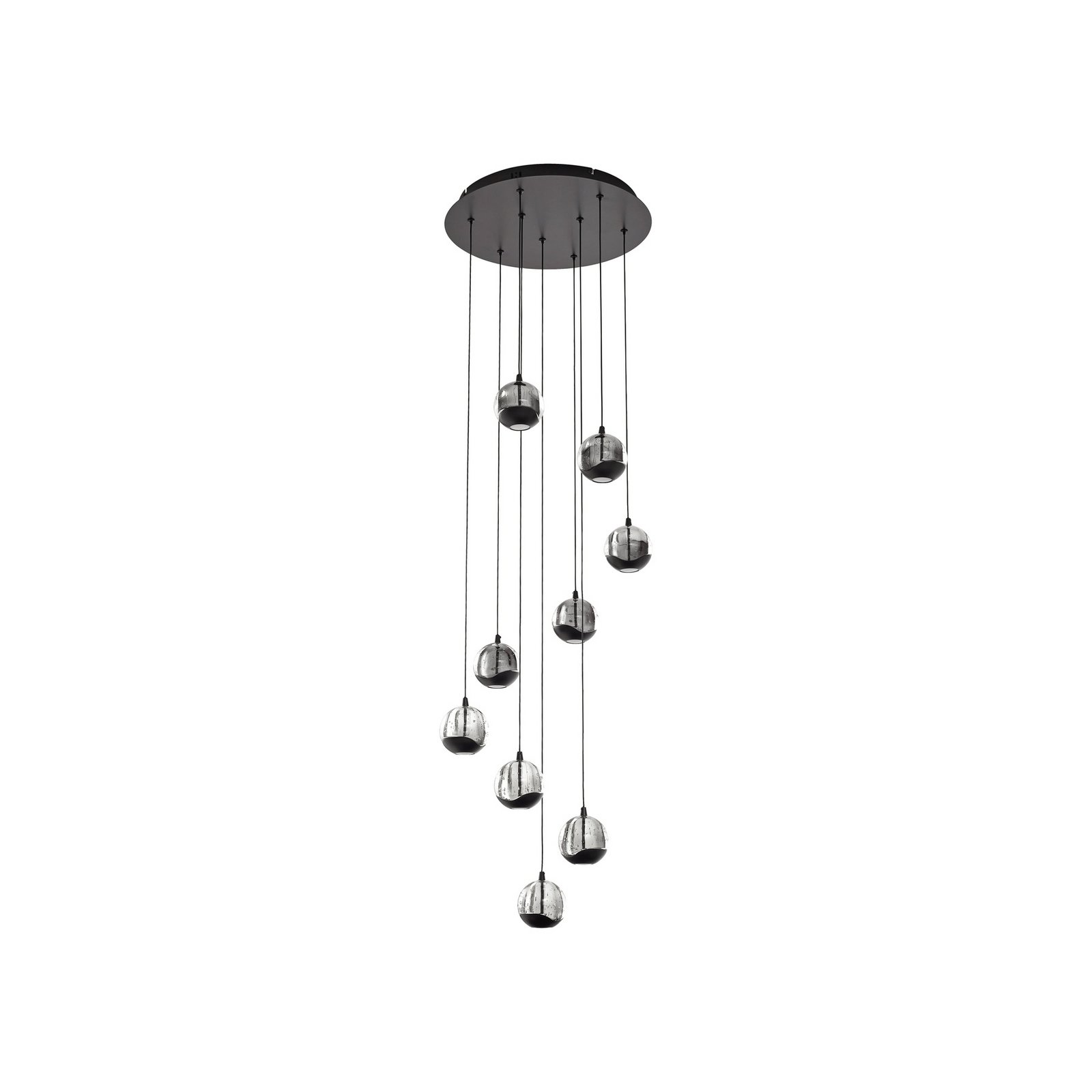 Lucande LED hanging light Hayley, black, 9-bulb, glass