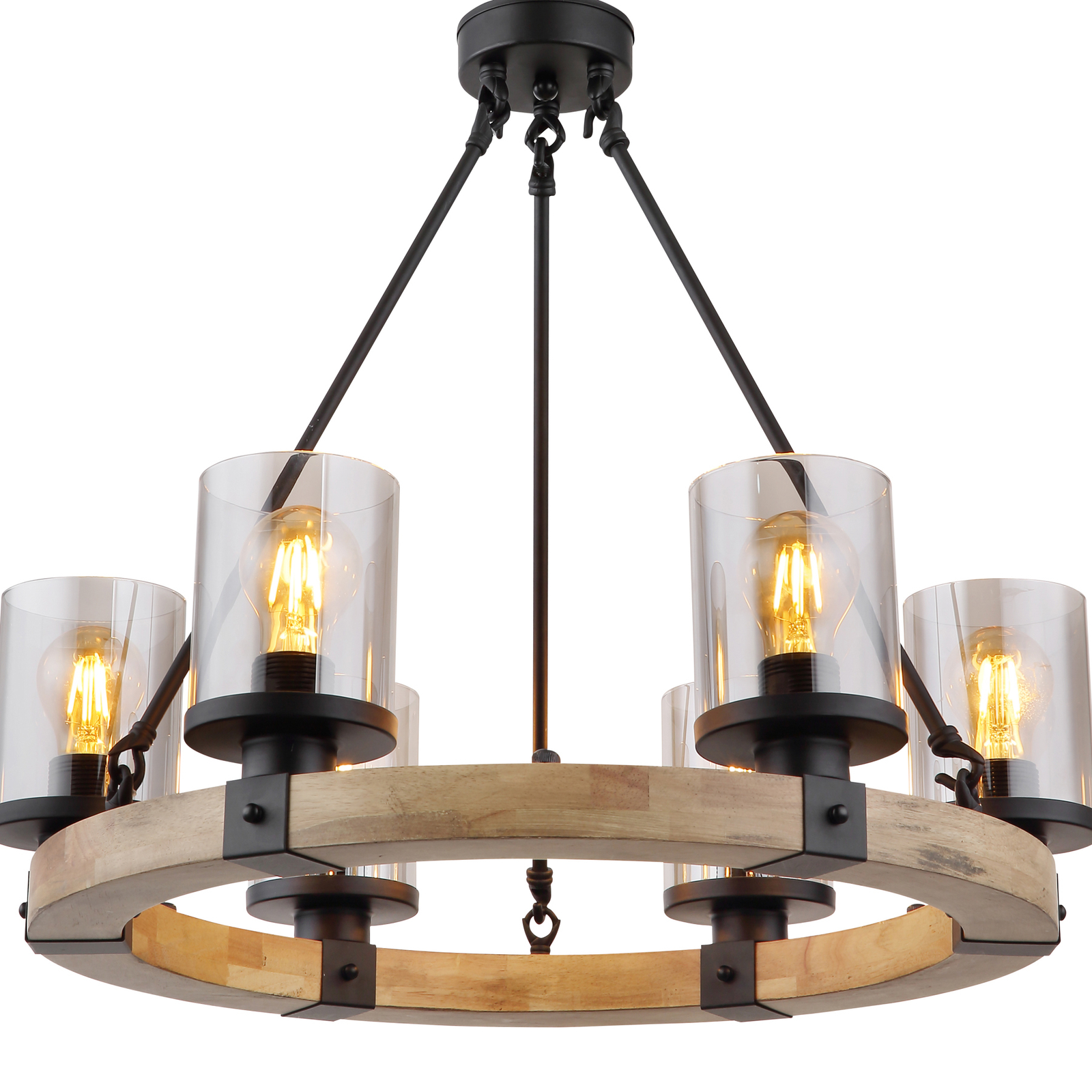 Hanglamp Lila met houten ring, rond, 6-lamps