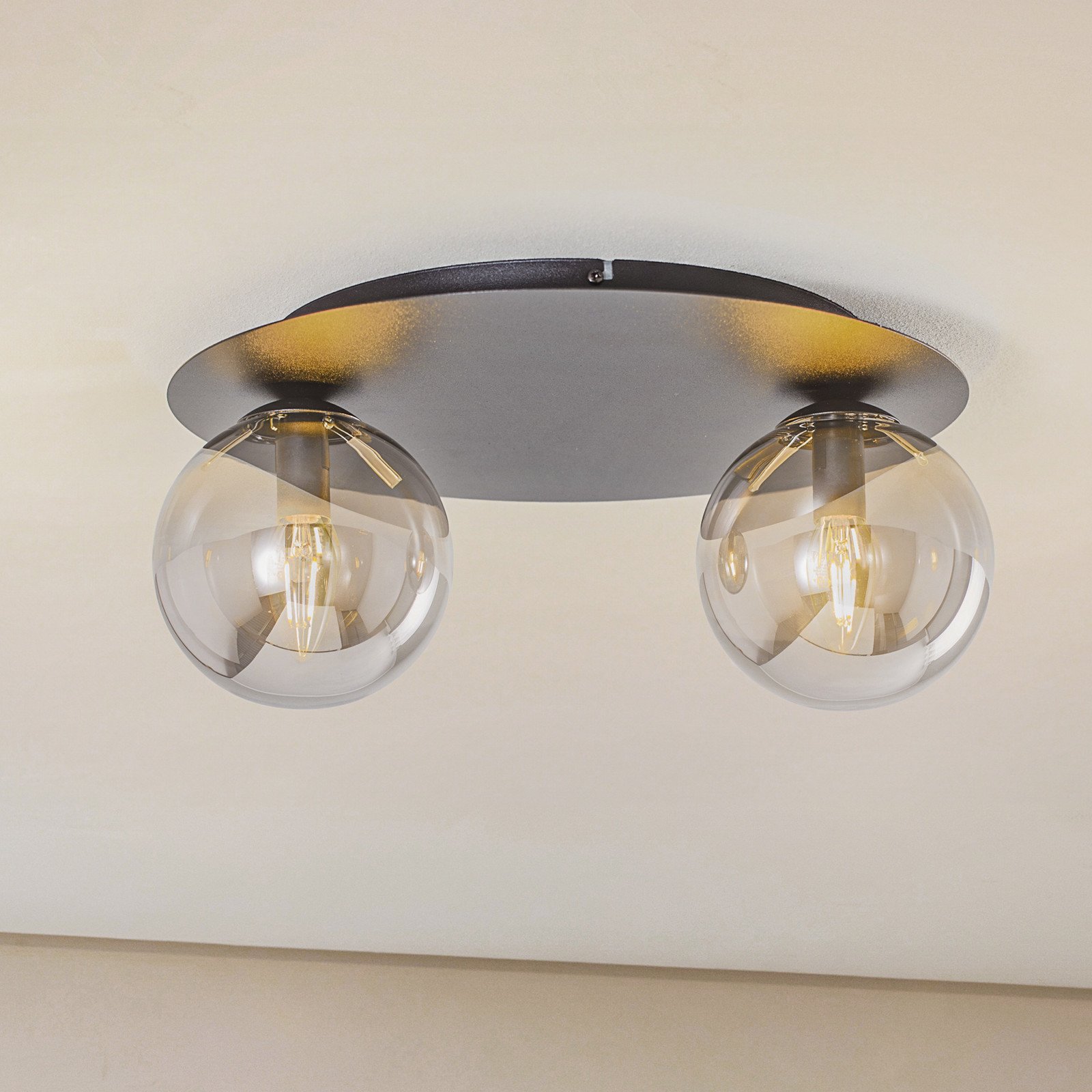 EMIBIG LIGHTING Plafonieră solară negru/grafit 2 becuri - Camera de zi / sufragerie - Modern - negru grafit - Metal