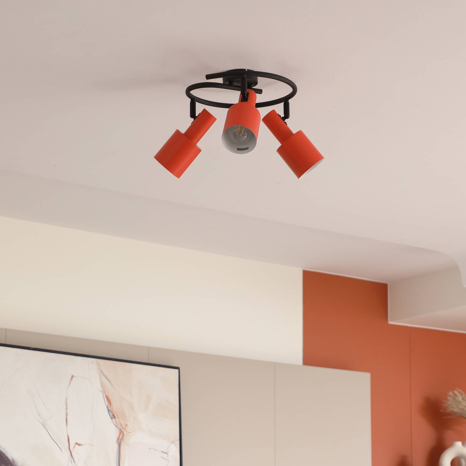 lindby spot pour plafond ovelia, orange/noir, rond, 3 lampes
