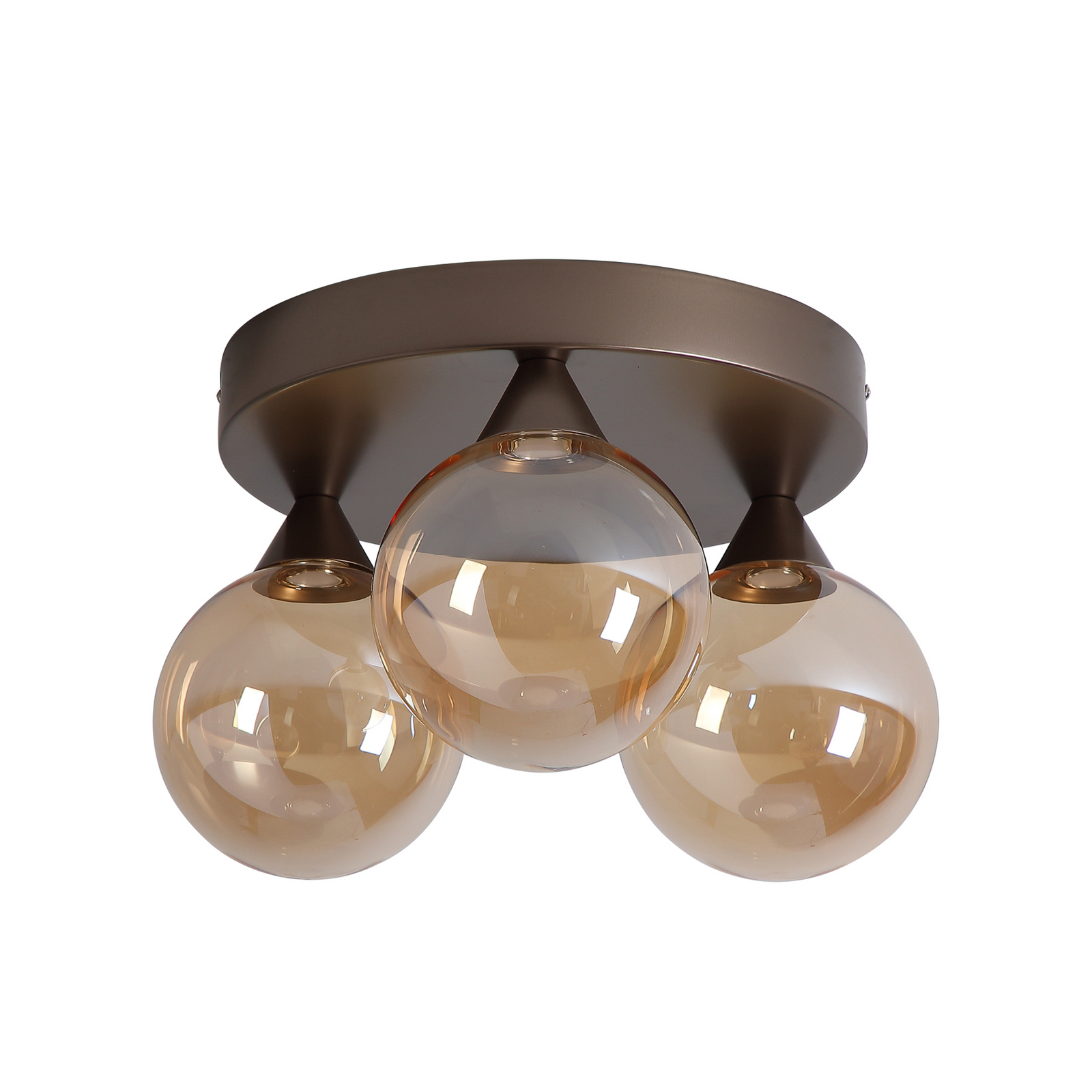 Plafón LED Opus Lux, 3 luces, bronce, cristal ámbar, CCT