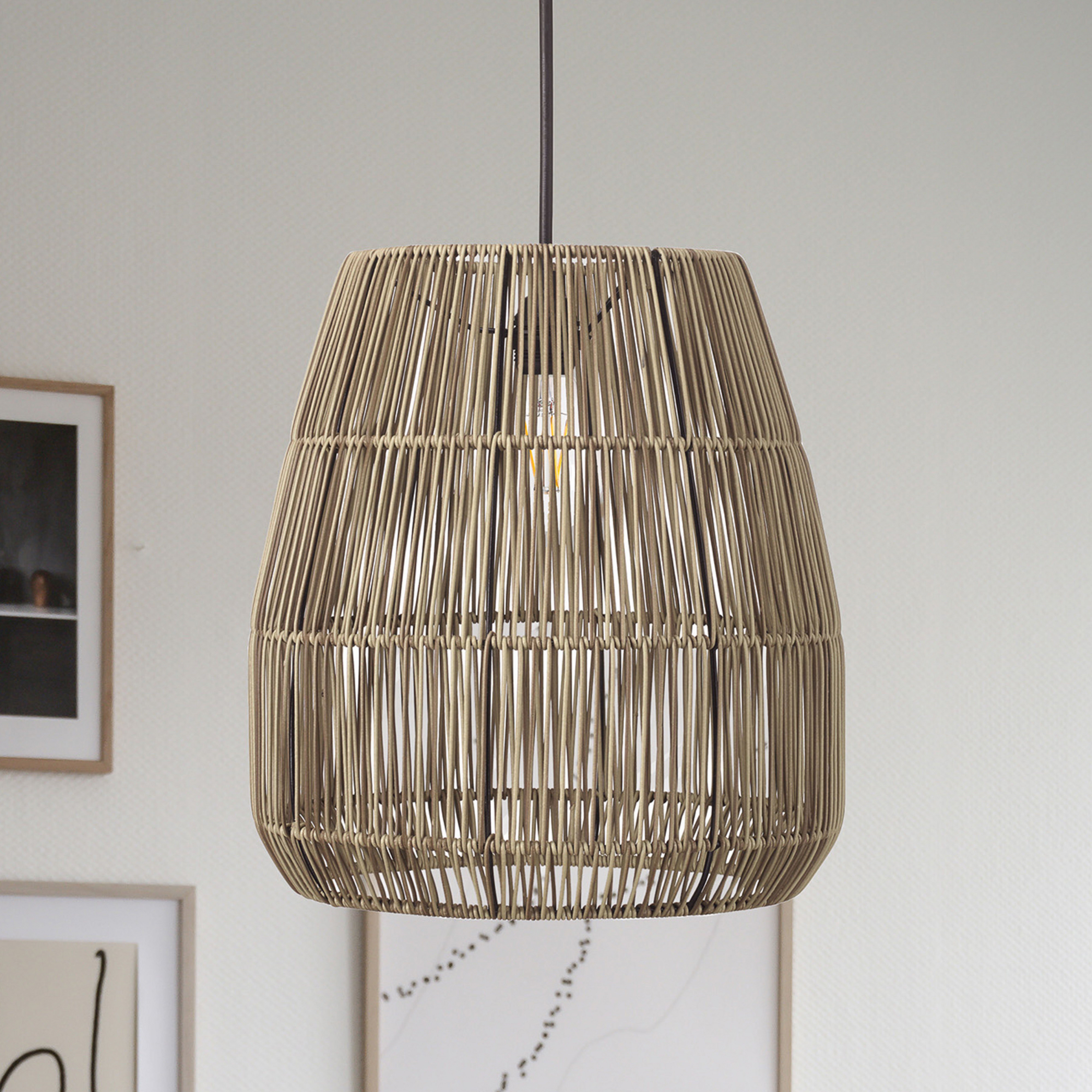 PR Home Piekaramais gaismeklis Saigon, rotangpalmu izskats, pelēks, Ø 38 cm