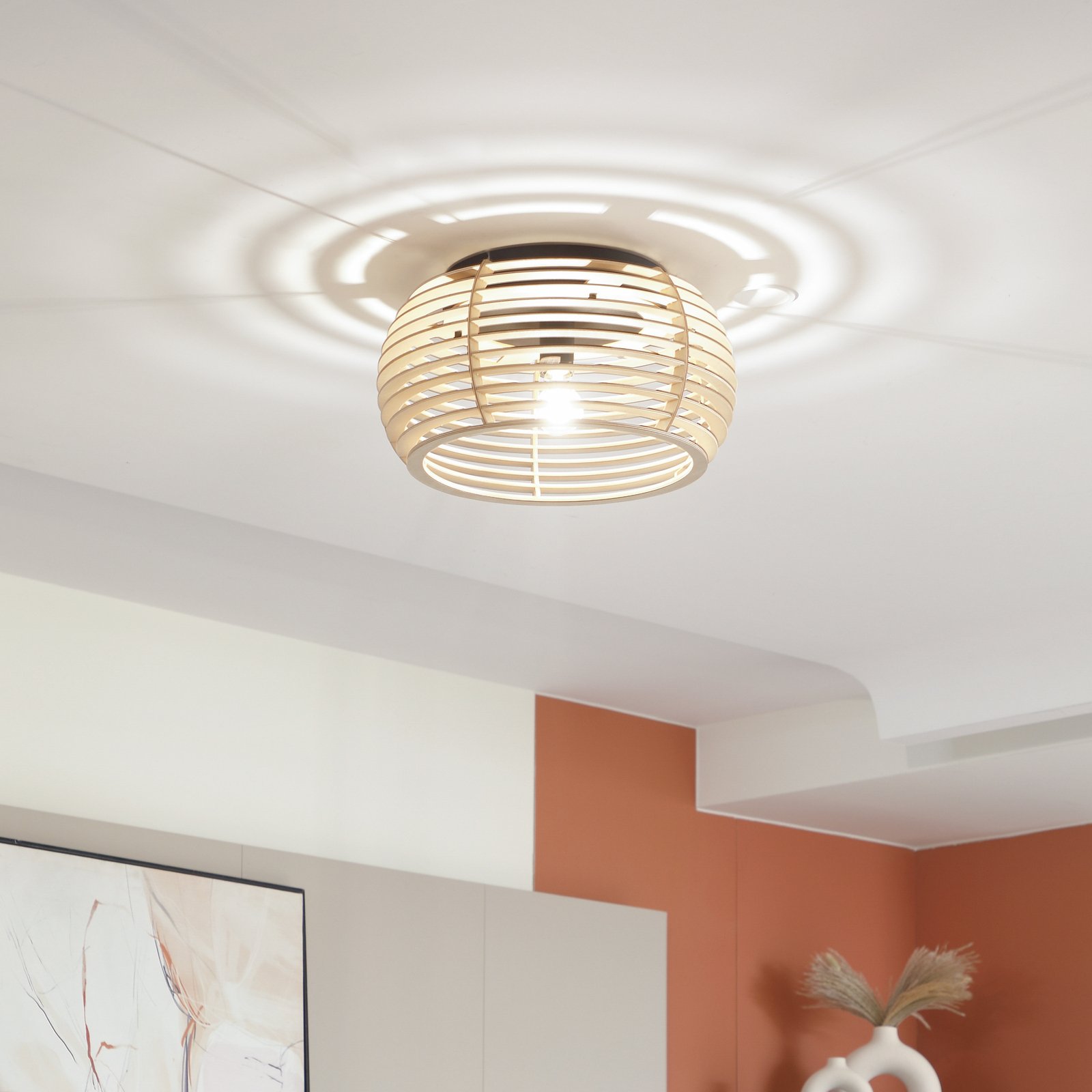 Lindby Ediz ceiling light, 1-bulb, multi-layered wooden shade