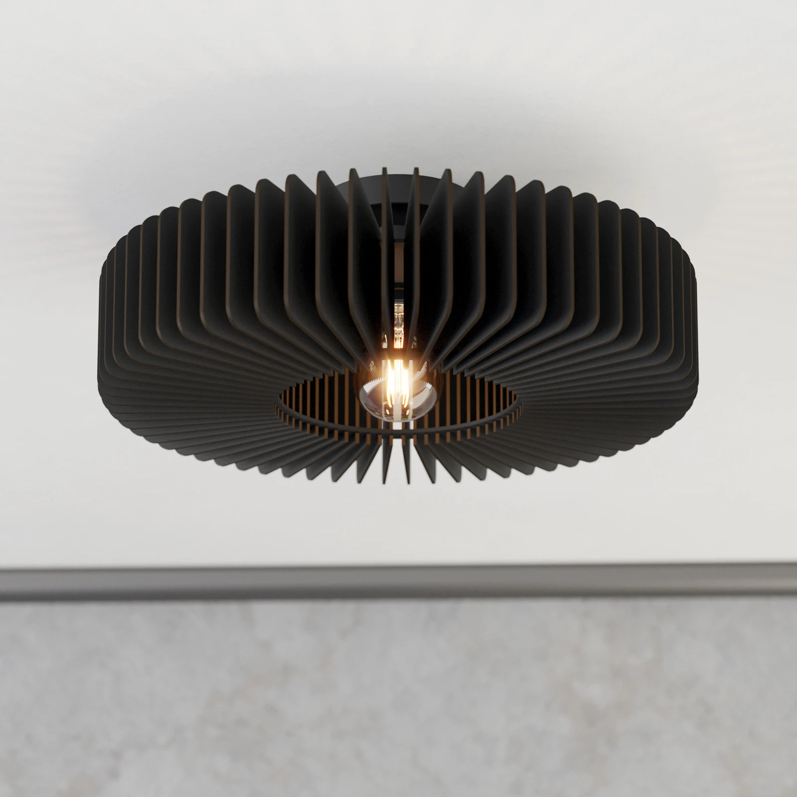 Deckenlampe Palombaia, schwarz, Ø 50 cm, Stahl/Holz, E27