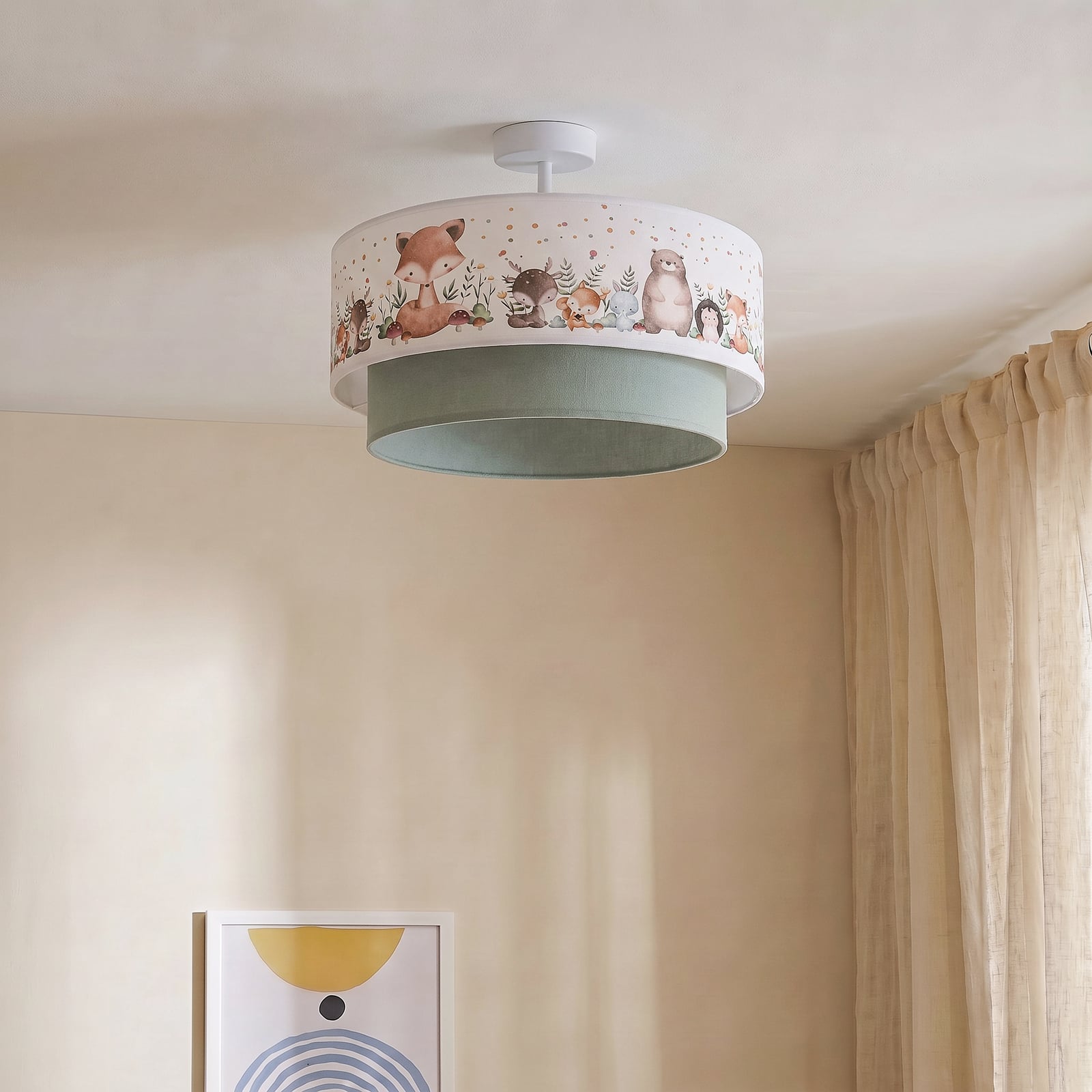 Plafonnier pour enfants Boho, vert sauge/multicolore, Ø 40 cm, en tissu, Duolla