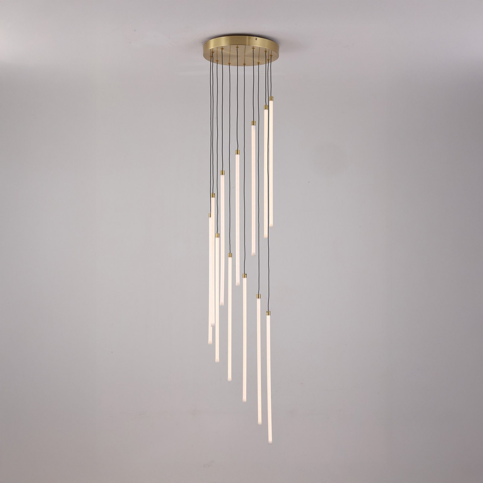 Suspension LED Flare, couleur laiton, Ø 35 cm, CCT, à 12 lampes.