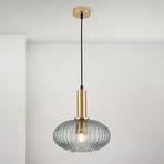 Carneval pendant light, antique brass/smoke grey, Ø 25 cm, glass