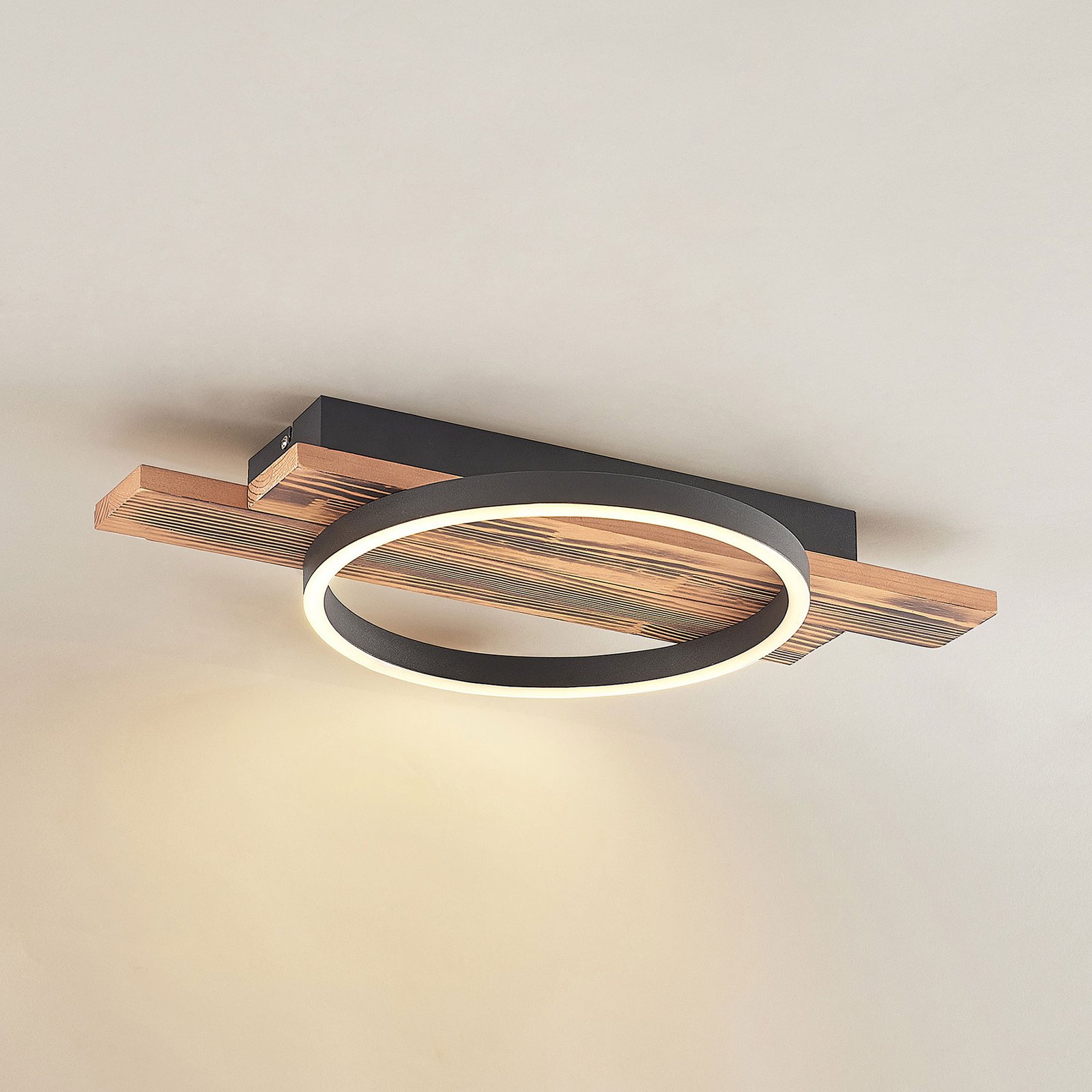 Lindby LED-Deckenleuchte Sentoa, Holz, 52,8 cm lang, 3.000 K