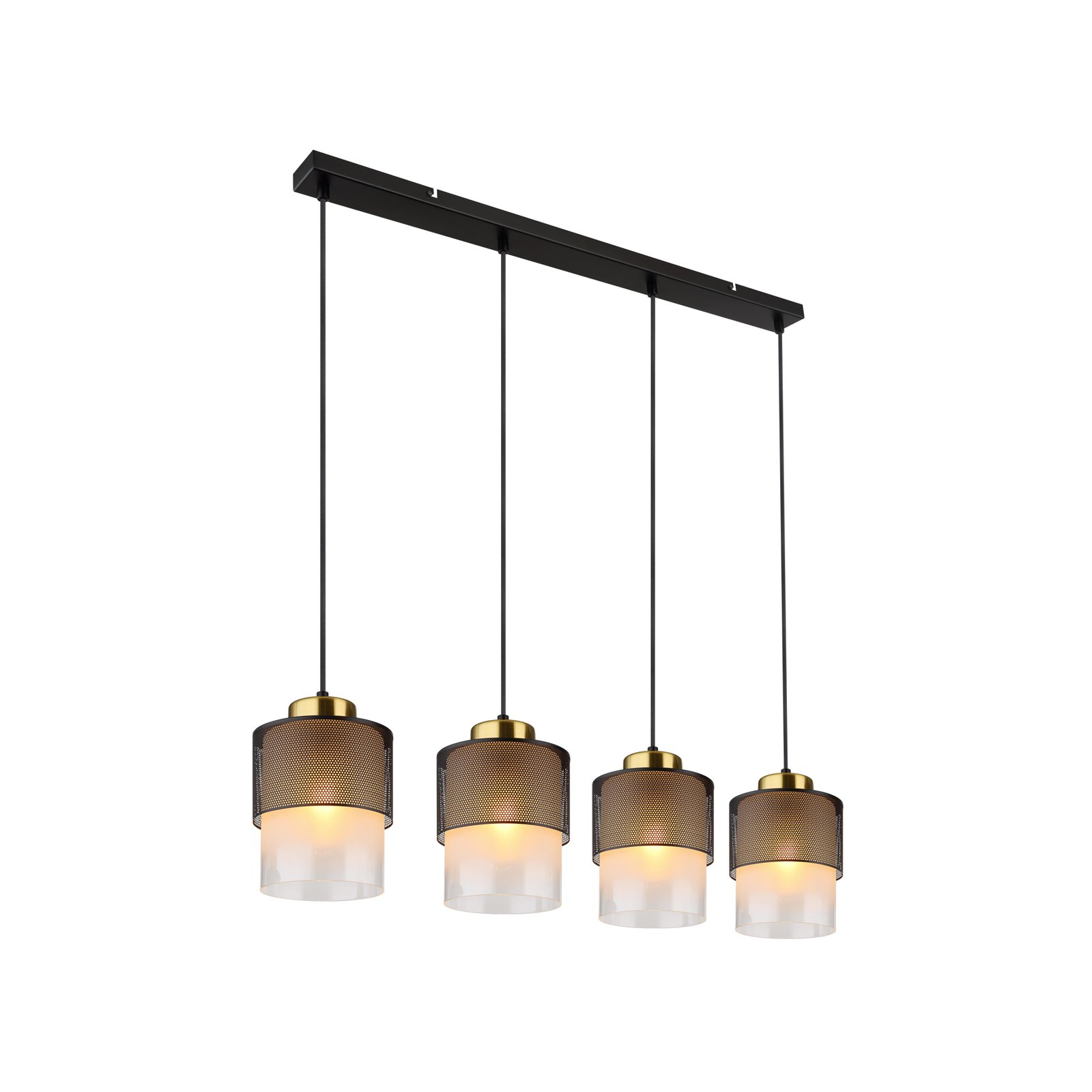 Olga hanglamp, lengte 91 cm, zwart, 4-lamps, metaal/glas