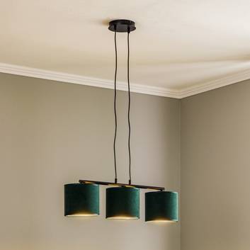 Hanglamp Jari stoffen kap 3-lamps lang, groen-goud