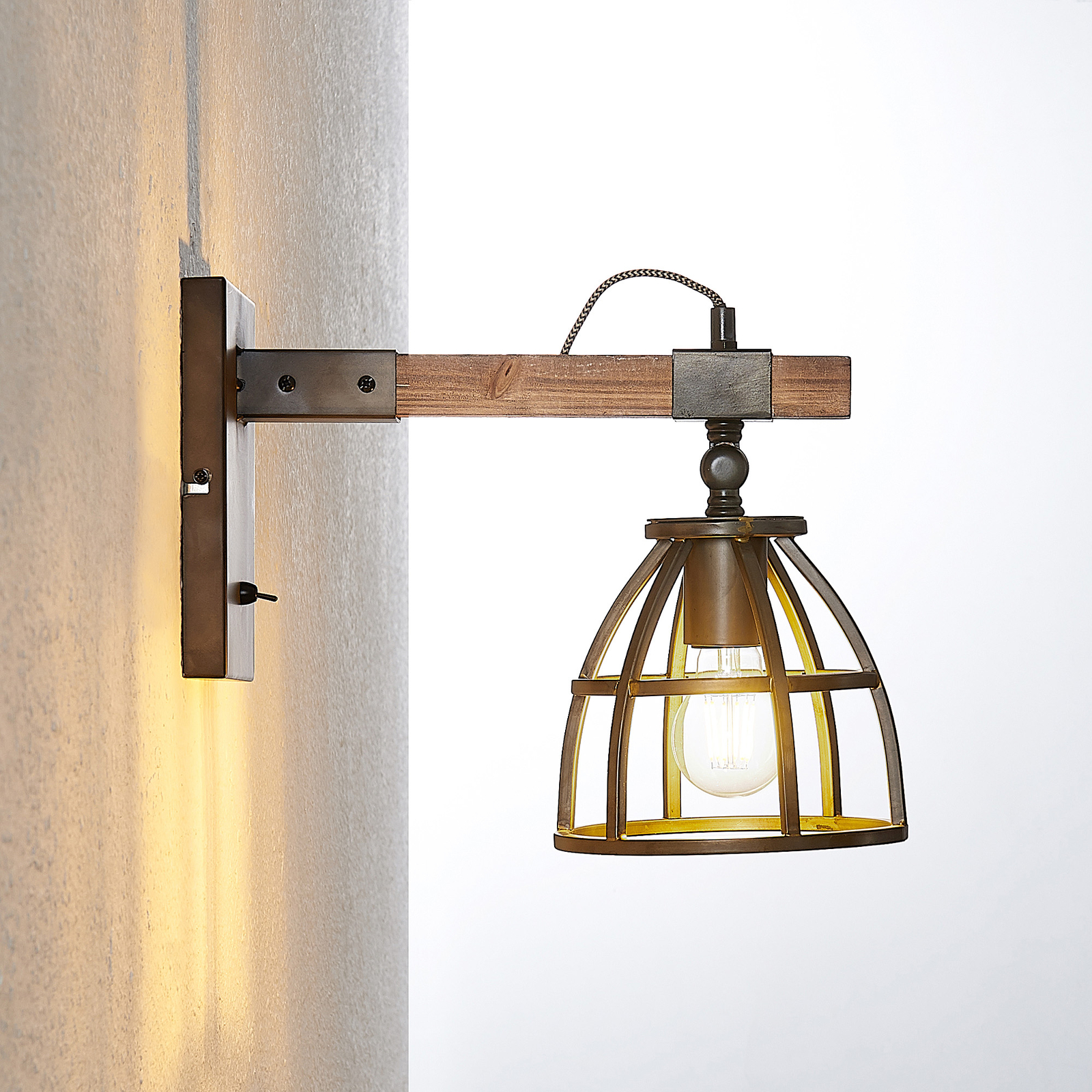 Lindby Tanina wall light, cage lampshade