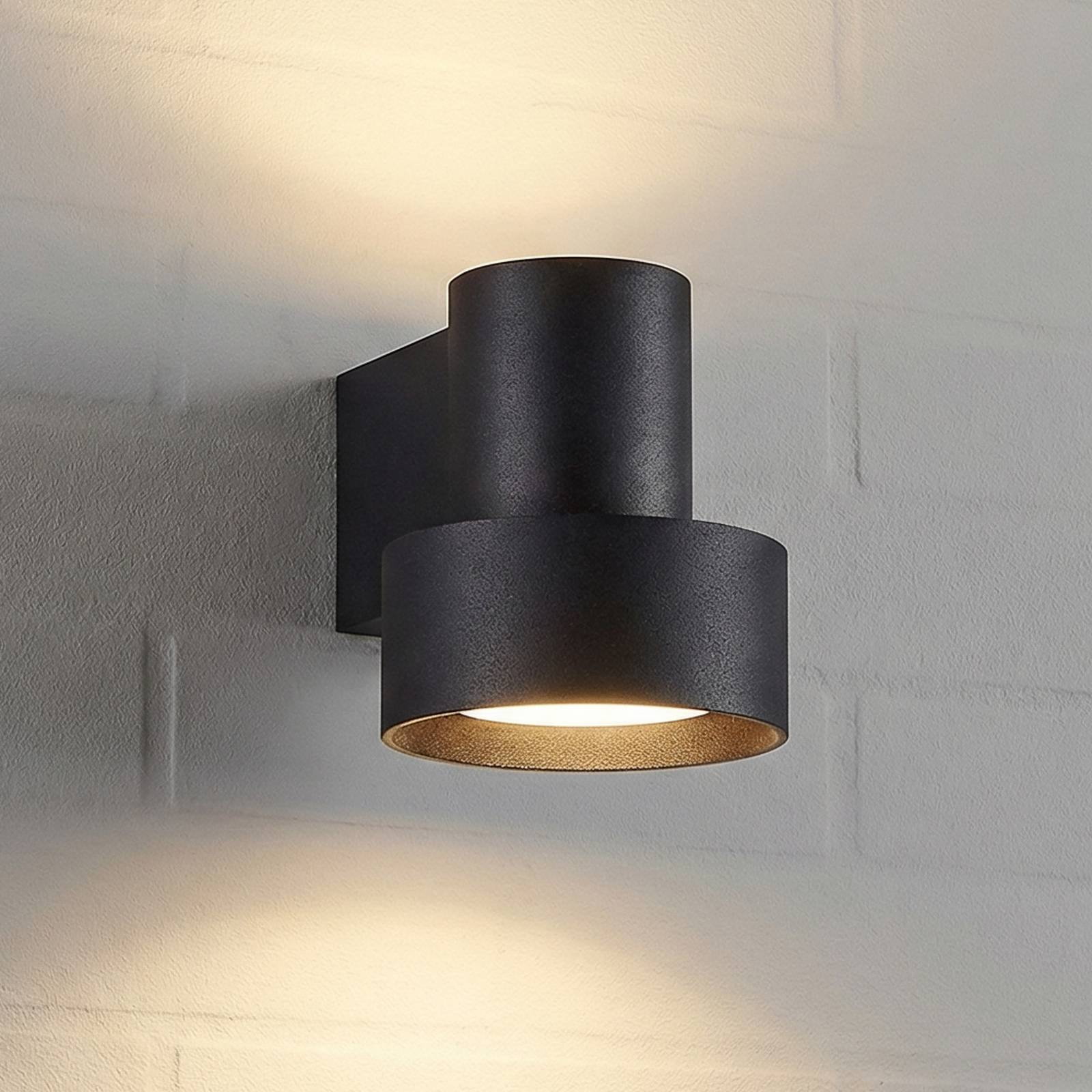 Applique d'extérieur LED Lucande Elune, noir mat, éclairage vers le haut et