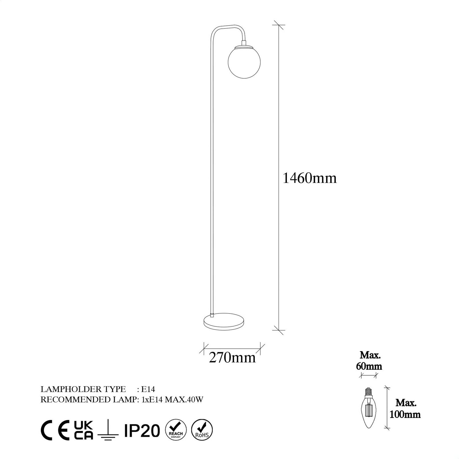 Viran floor lamp, antique gold, glass, height 146 cm, E14