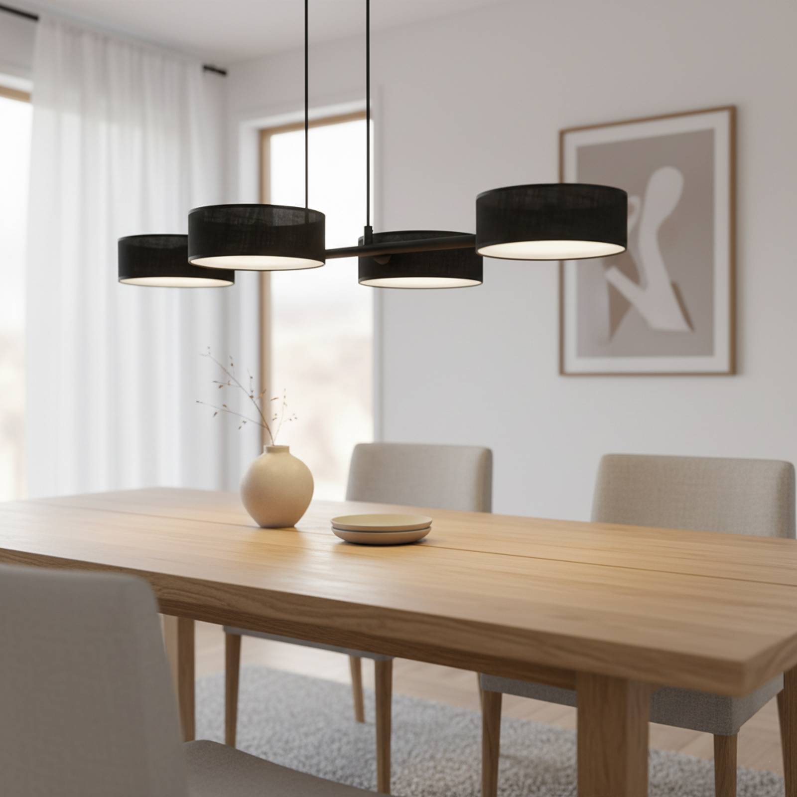 Hängeleuchte Drumz 4, schwarz, Stoff/Stahl, Länge 80 cm, E14 günstig online kaufen