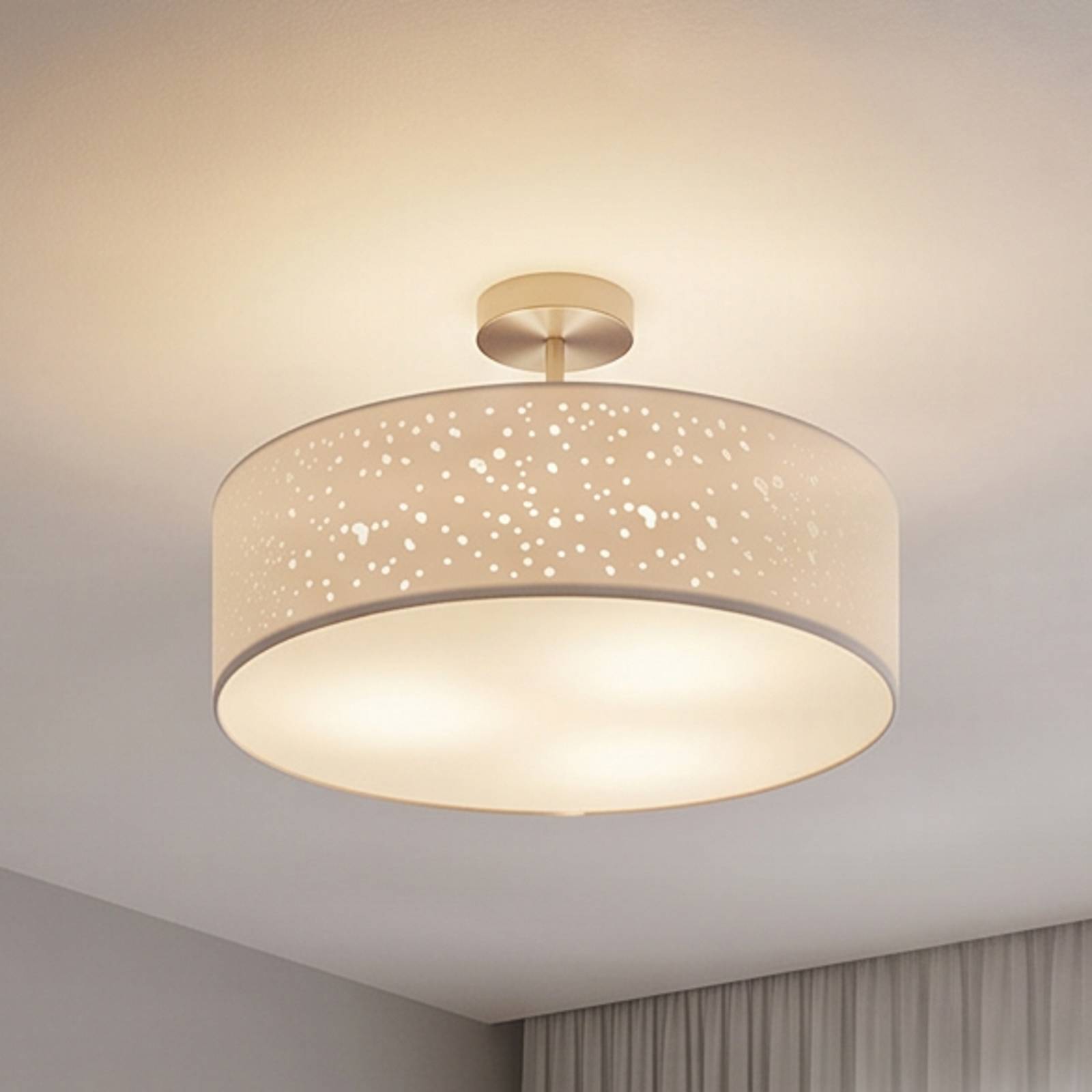 Lindby taklampe Umma, avstand, hvit, stoff, Ø 50 cm, E27
