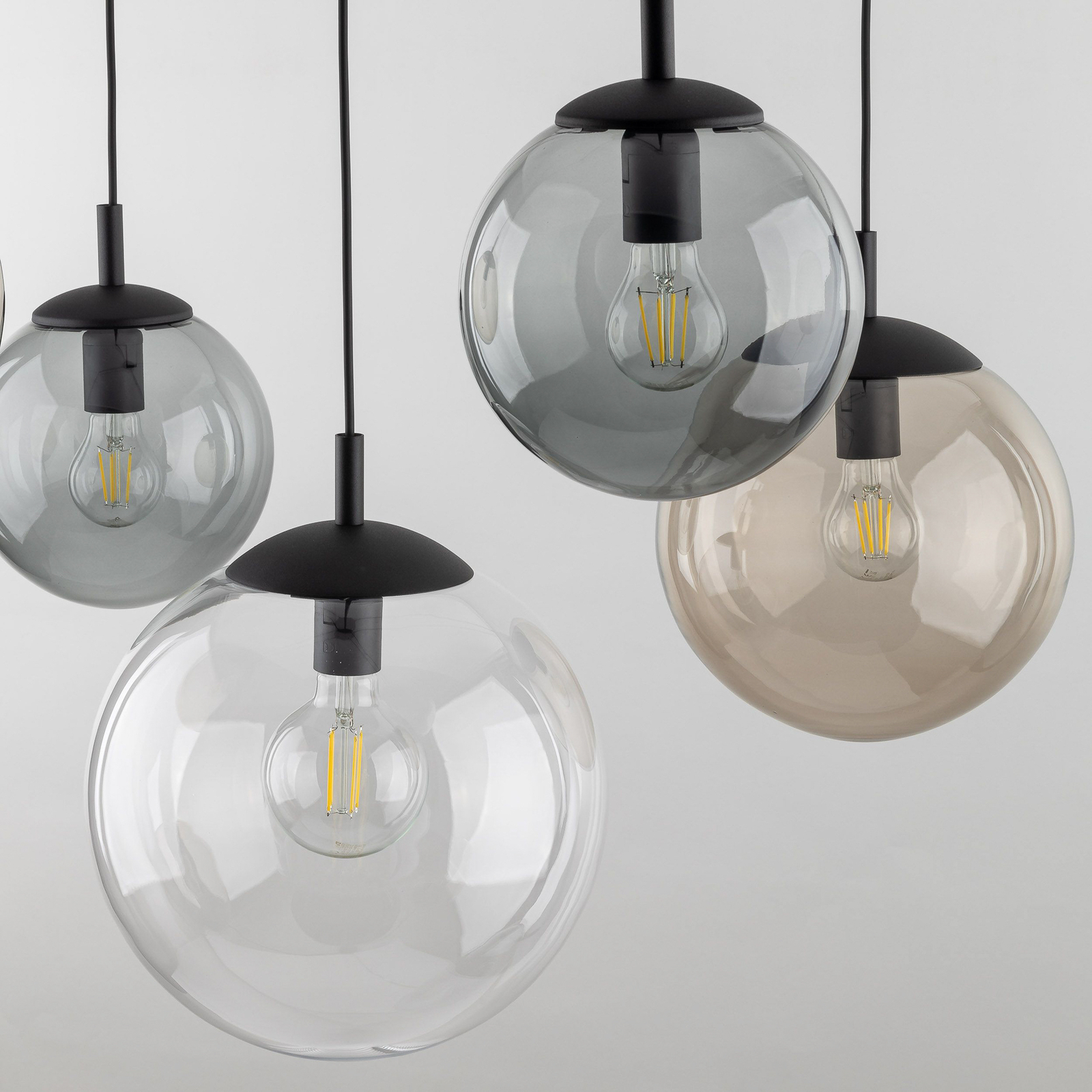 Esme pendant light, glass, multicoloured, 5-bulb, decentralised