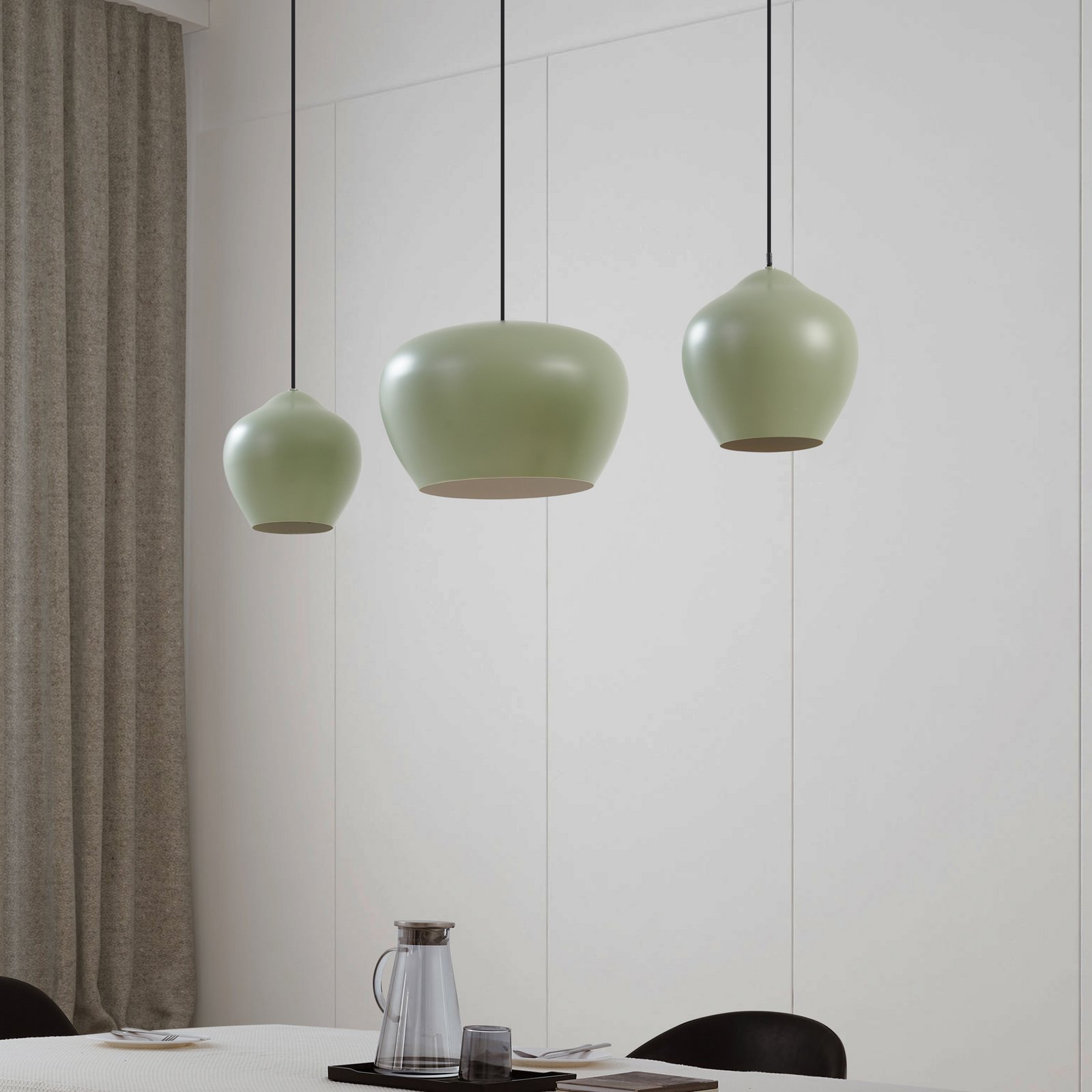 Candeeiro suspenso Lucande Malisa, verde, 3 luzes, metal, comprimento 90cm