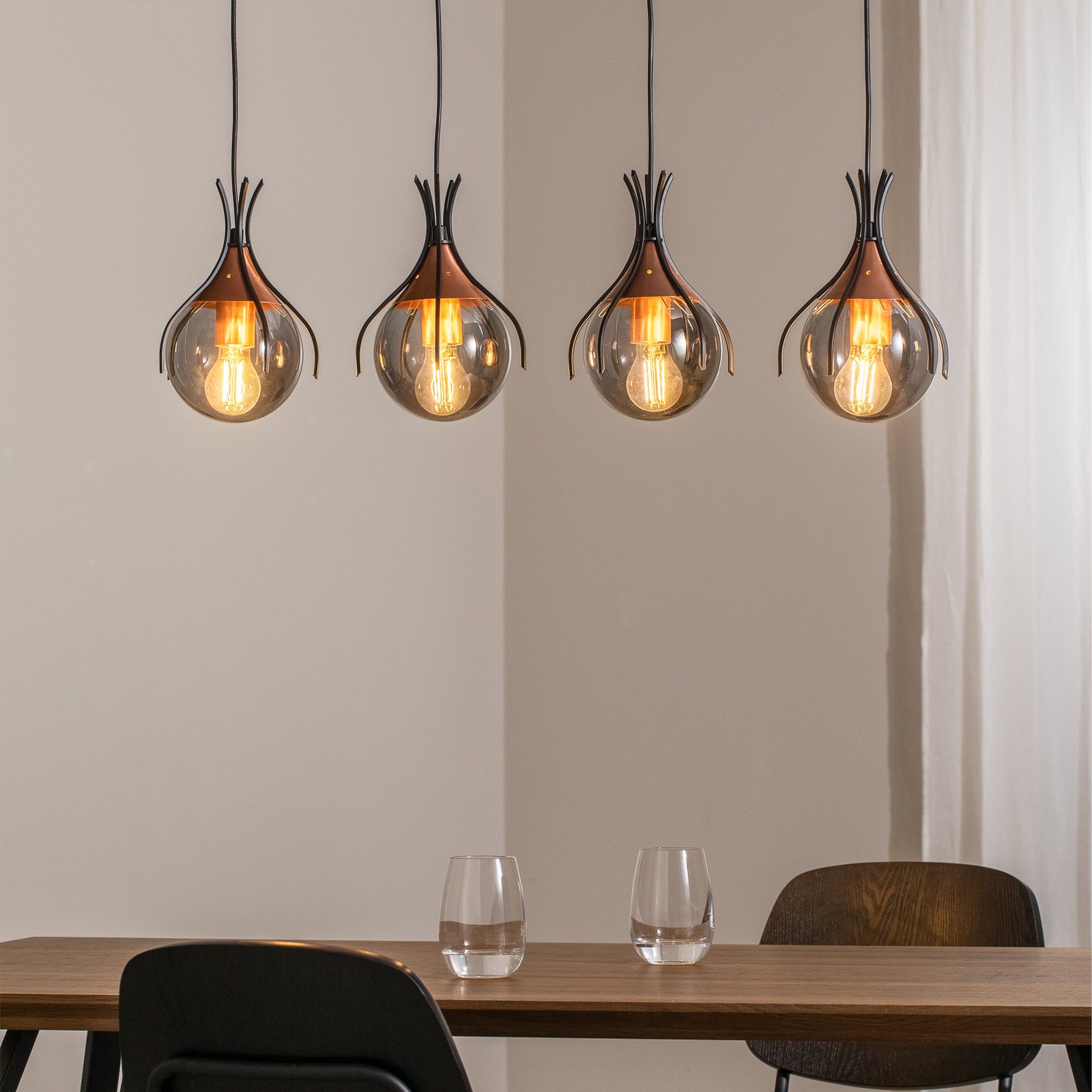 Avonni Lampă suspendată Sinka gri fumuriu/ aur antic 80 cm sticlă/metal 4flg. - Camera de zi / sufragerie - gri fumuriu-transparent aur antic