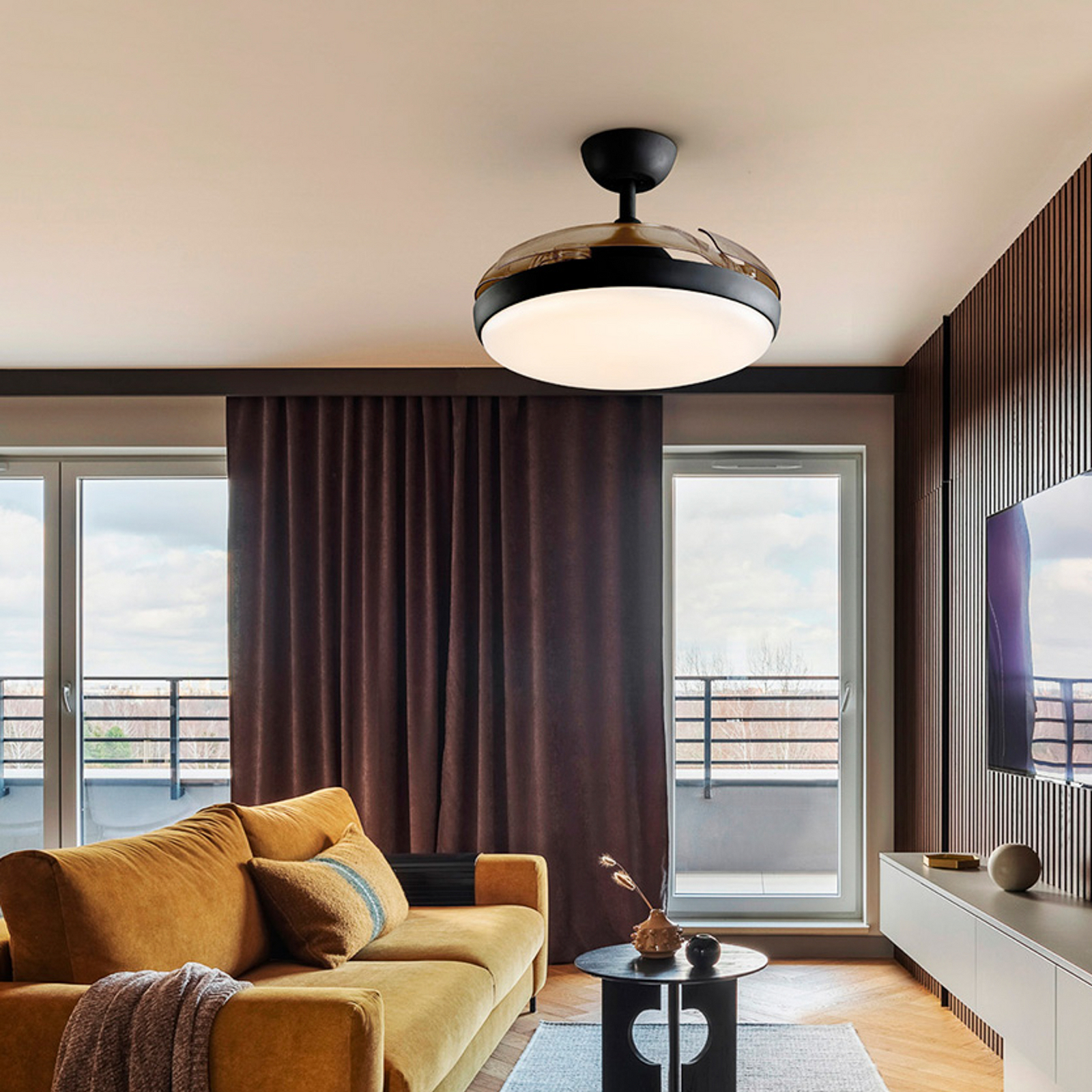 LED stropni ventilator Venturi črn/dimast DC Ø 106 cm tih