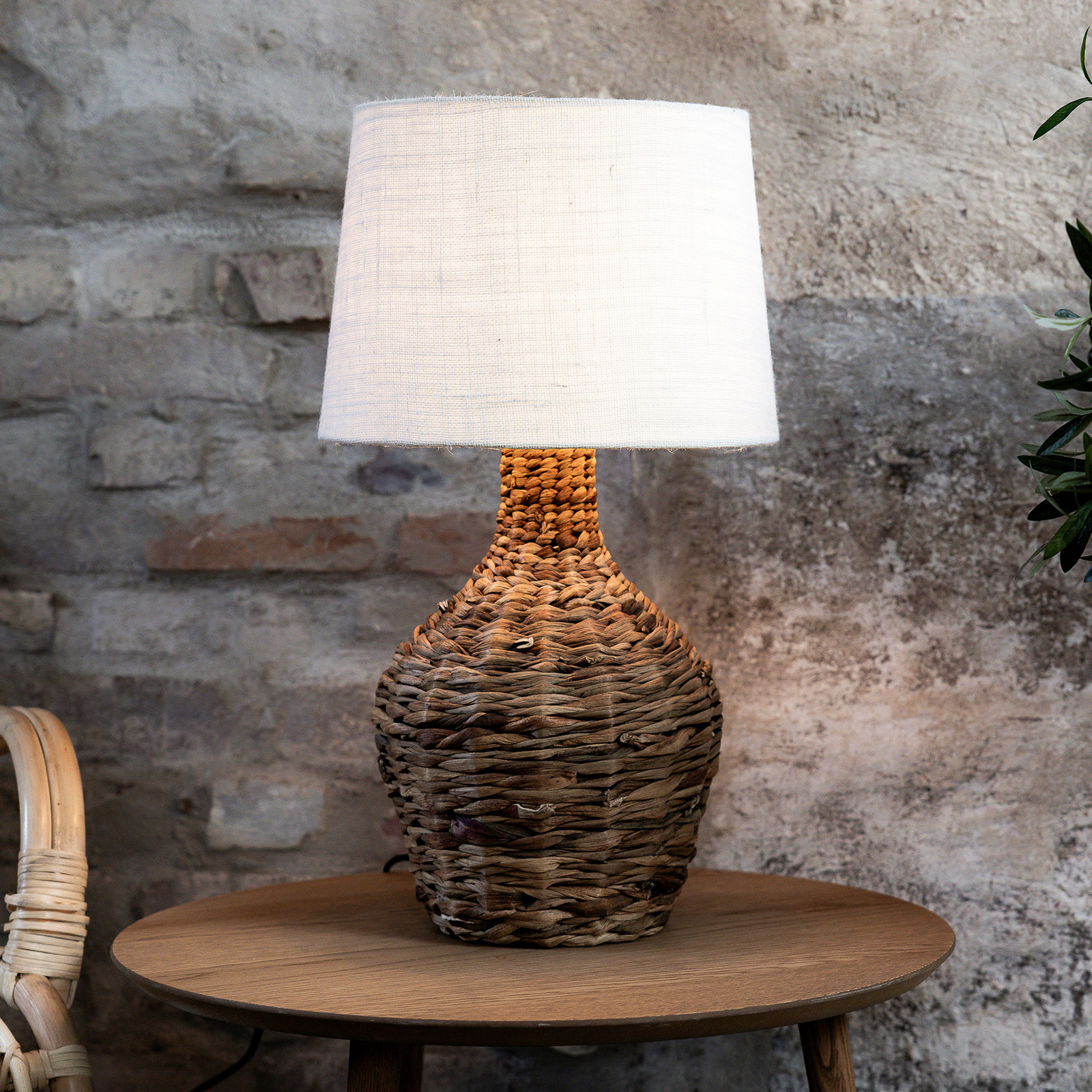 Lampada da tavolo Paglia, naturale/bianco, rattan/juta, altezza 58 cm