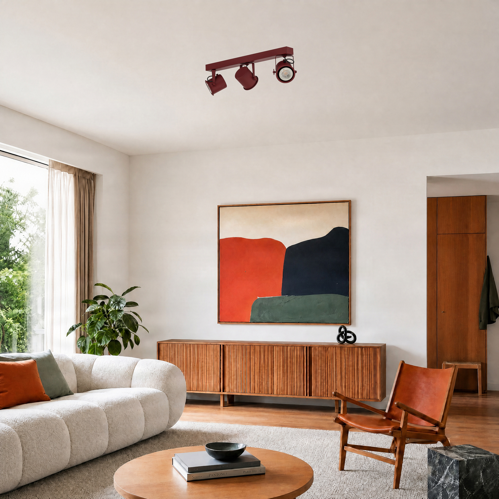 Deckenspot Canico, dreiflammig, rot