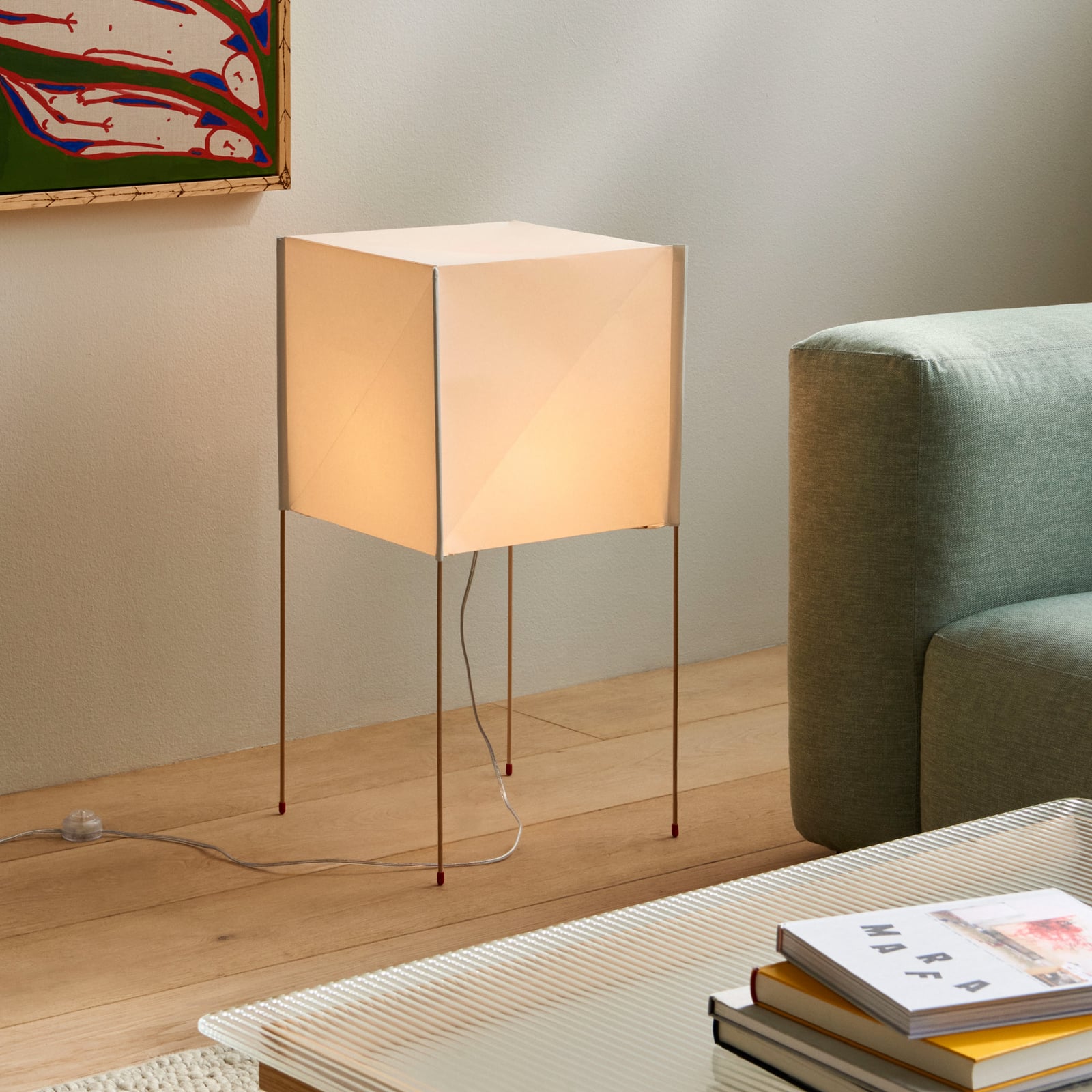 Paper Cube floor lamp, white, UK plug, 74 cm, wood - HAY Paper Cube floor lamp, white, UK plug, 74 cm, wood - HAY