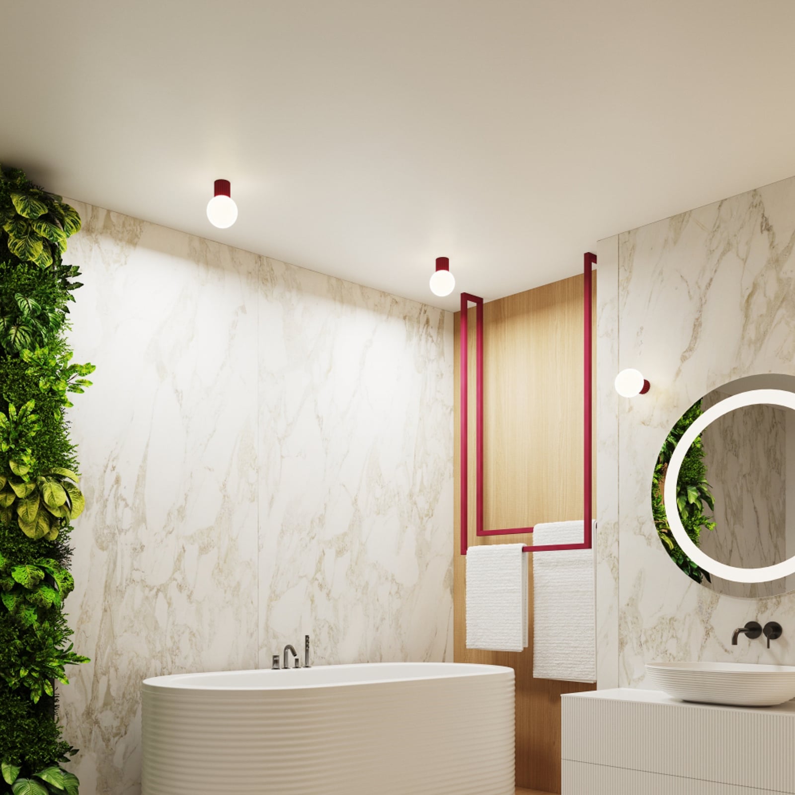 ORBI Wandlampe dunkelrot Glas/Metall Ø 12cm IP44 G9 - SOLLUX