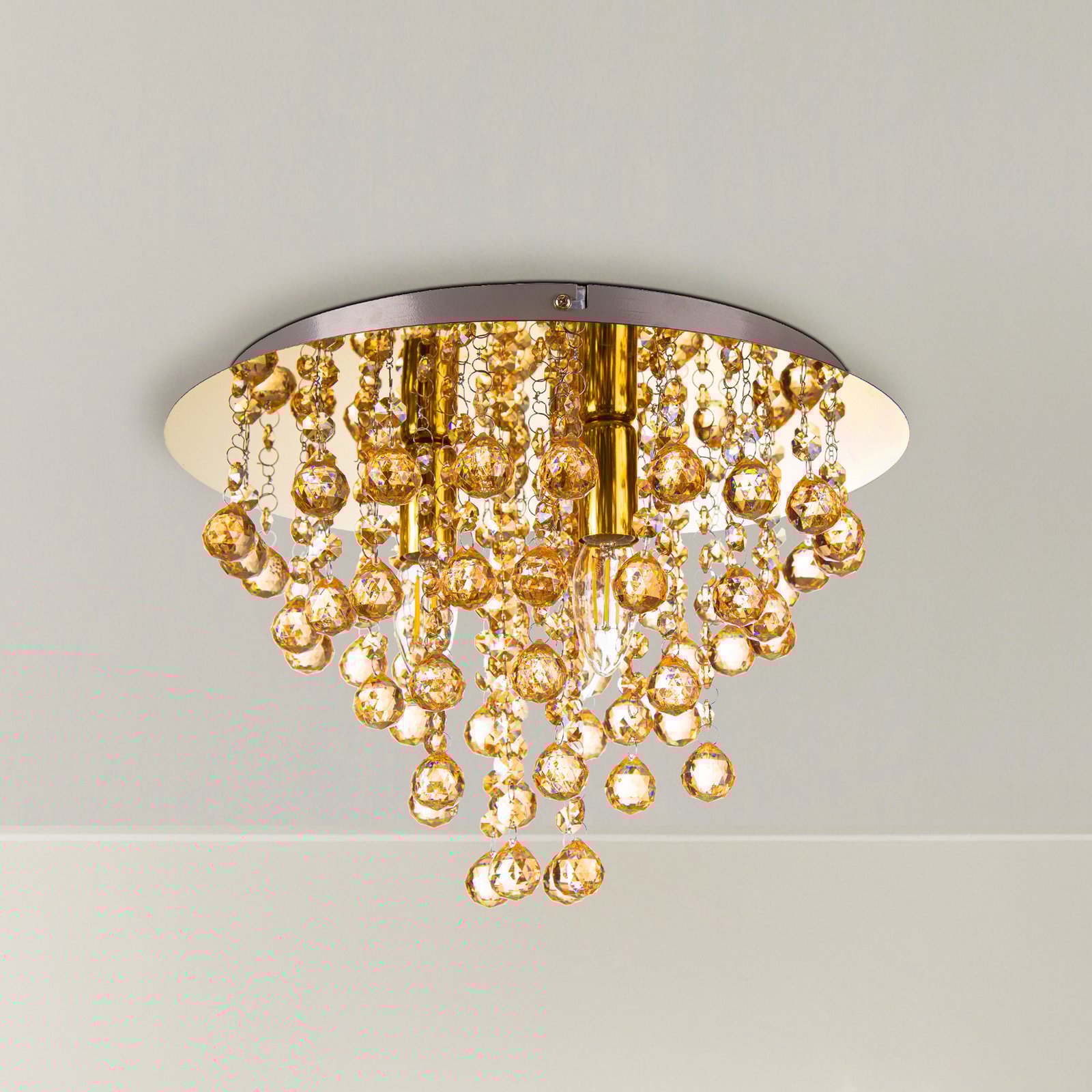 Griestu lampa London, Ø 38 cm, 3 spīdes, zelta krāsā, akrila stikls