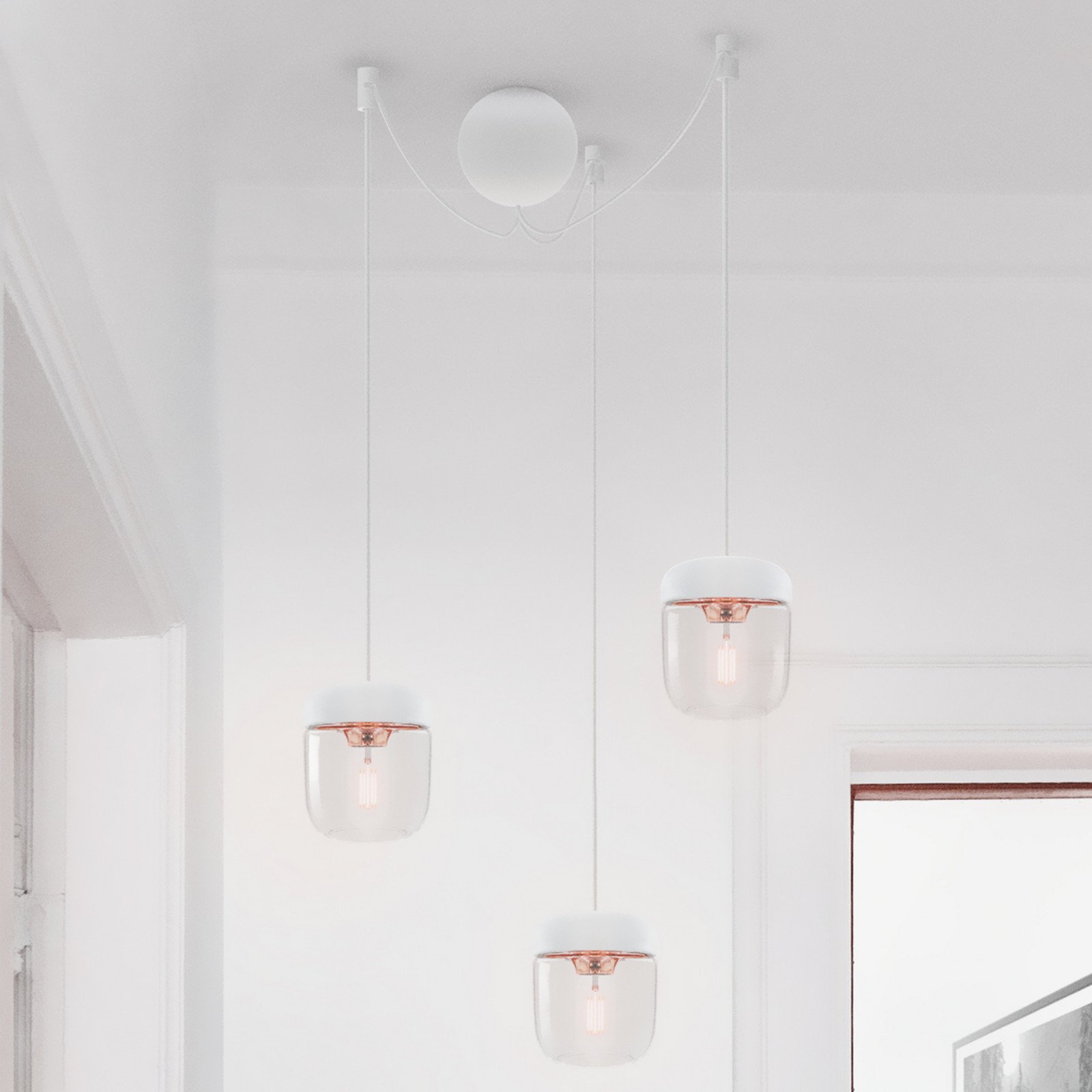 UMAGE Acorn lampă suspendată 3 becuri alb/cupru - Camera de zi / sufragerie - design - alb cupru lustruit transparent - Sticlă