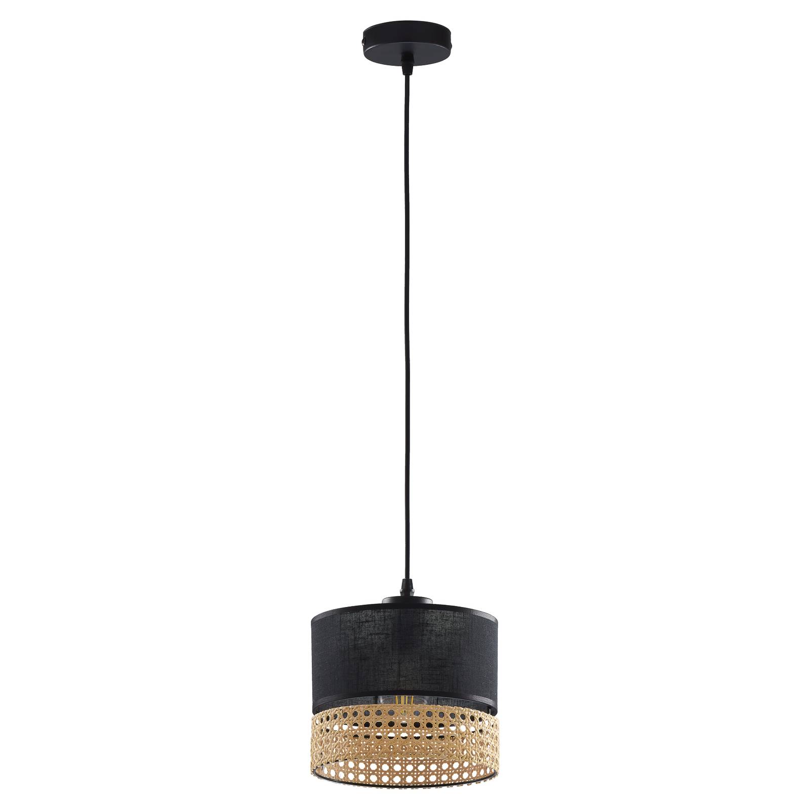 Hängelampe Paglia schwarz/Rattan einflammig 20 cm