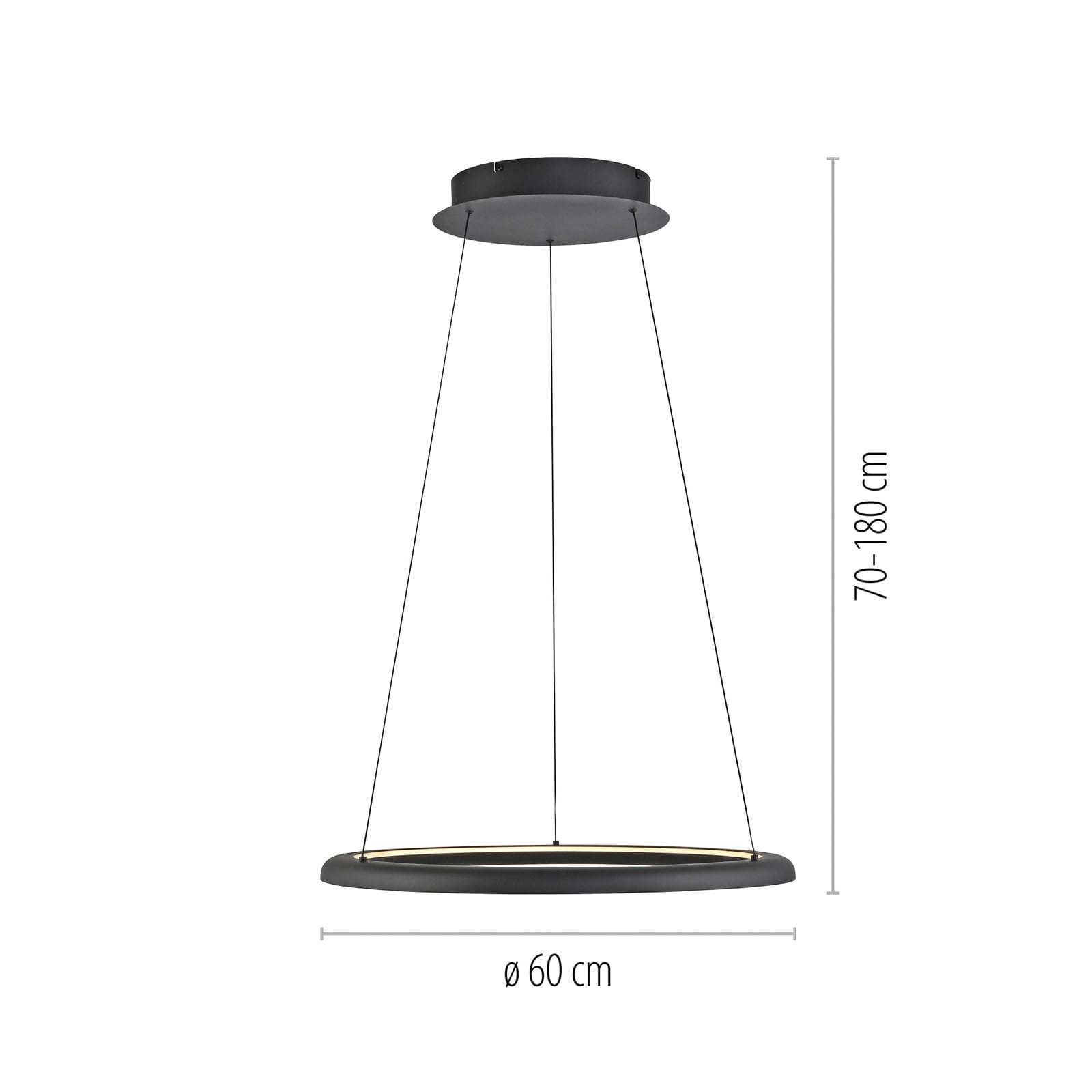 LED viseća svjetiljka QUILLO, crna, Ø 60 cm, metal, s prigušivačem