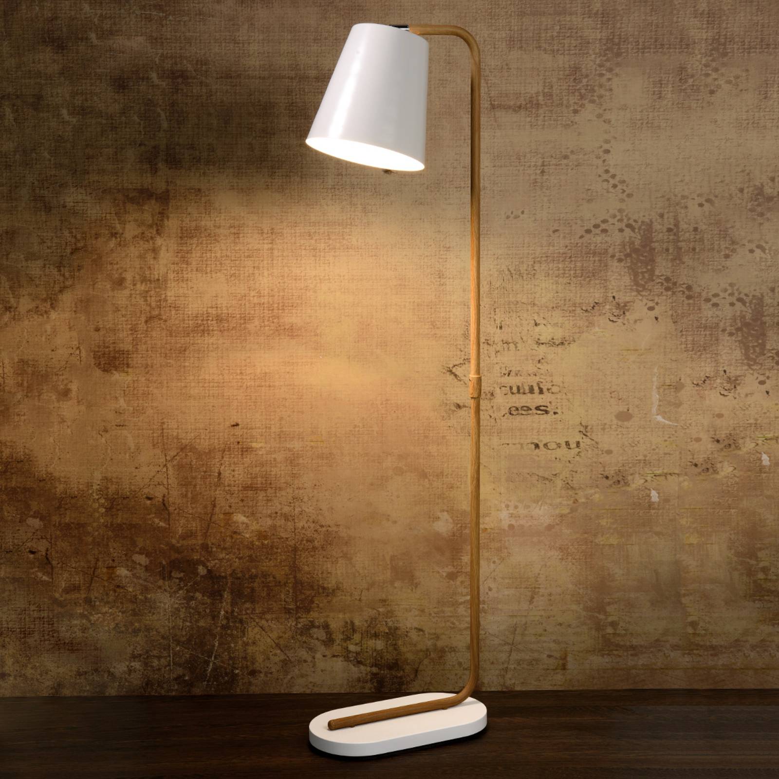 Lampadaire LED Cona en bois et métal