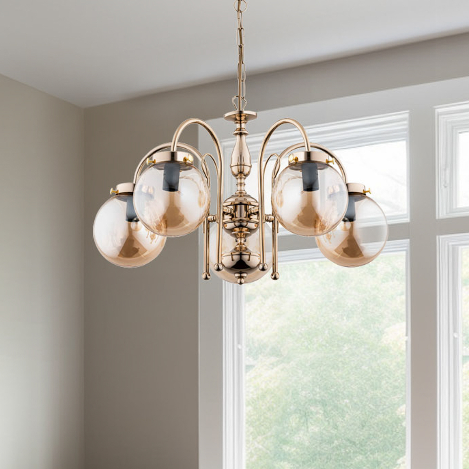 Hector chandelier, gold, five-bulb