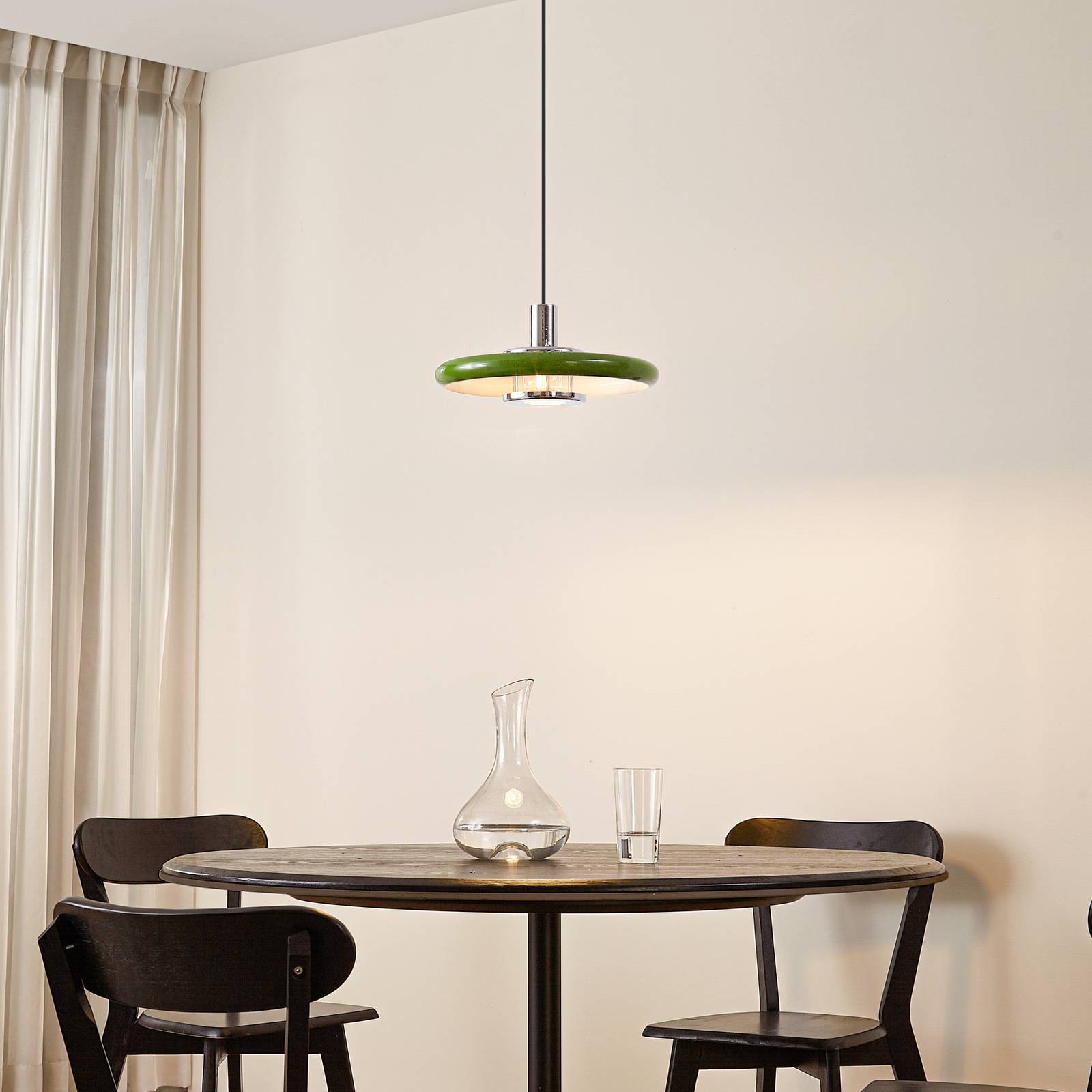 Lindby lampa wisząca Branford, Ø 35 cm, zielona, metal