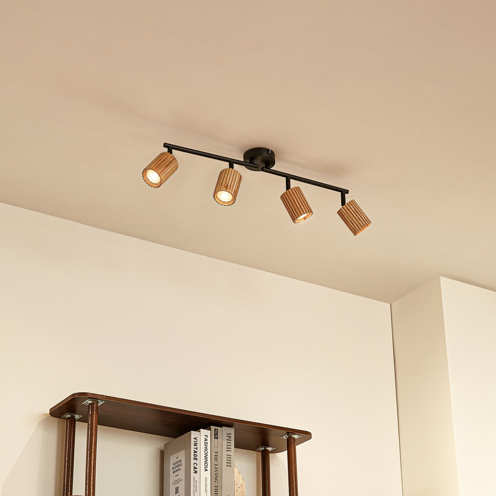 Stralino stropní bodové světlo 4 žárovky délka 60 cm dřevo - Lindby
