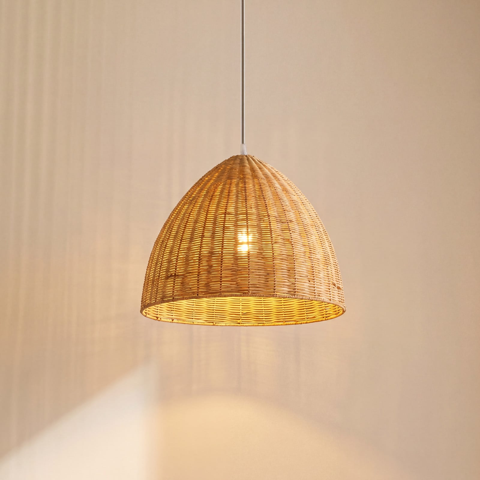 Lampă suspendată Lindby Laverne Ø 40 cm ratan E27 - Camera de zi / sufragerie - Scandinavă - Lemn deschis la culoare bej