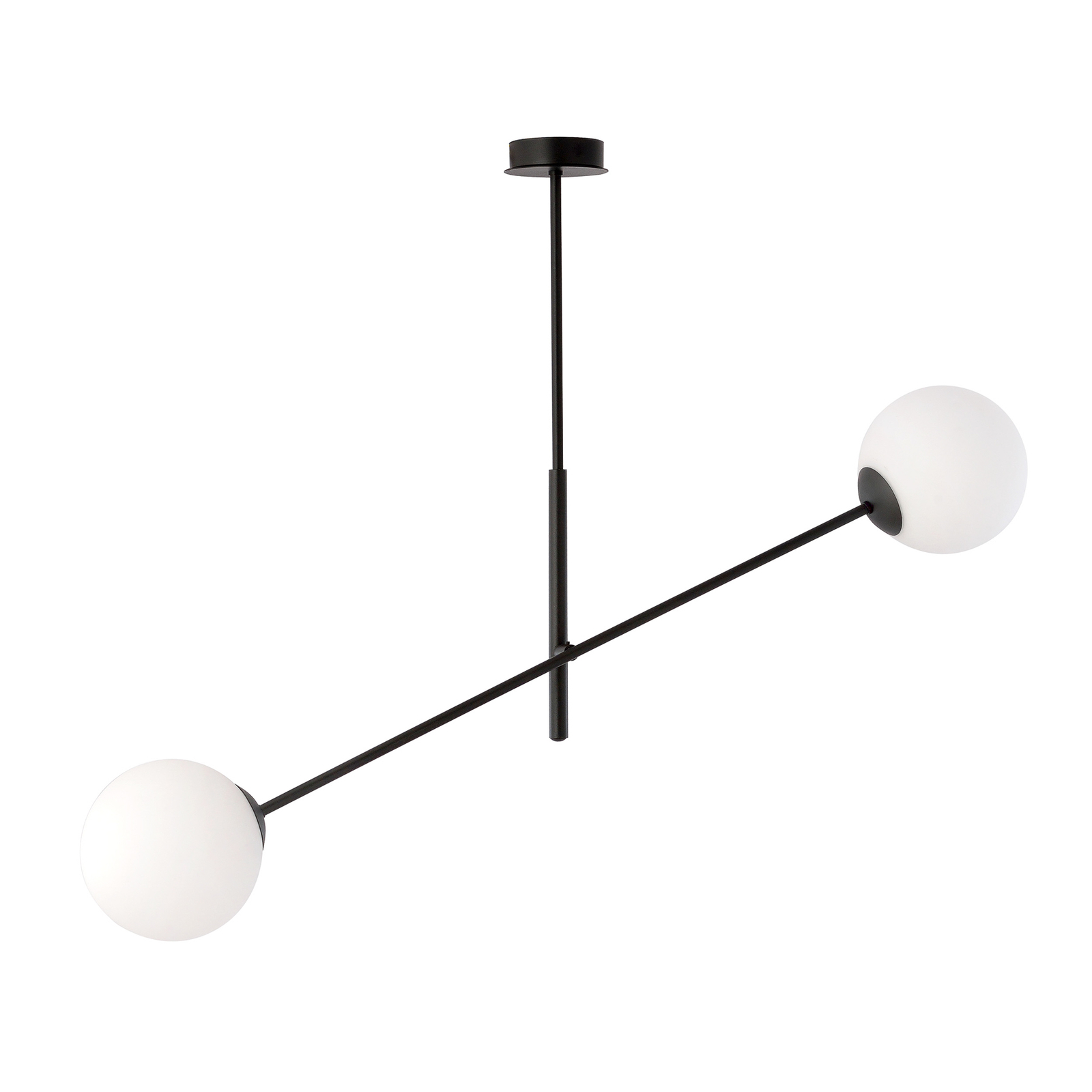 Linear ceiling lamp, black/opal, two-bulb