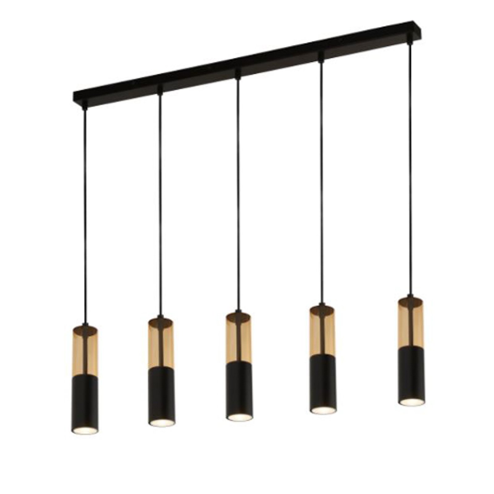 Suspension Merrygold, noir/ambre, métal, GU10, à 5 lampes.