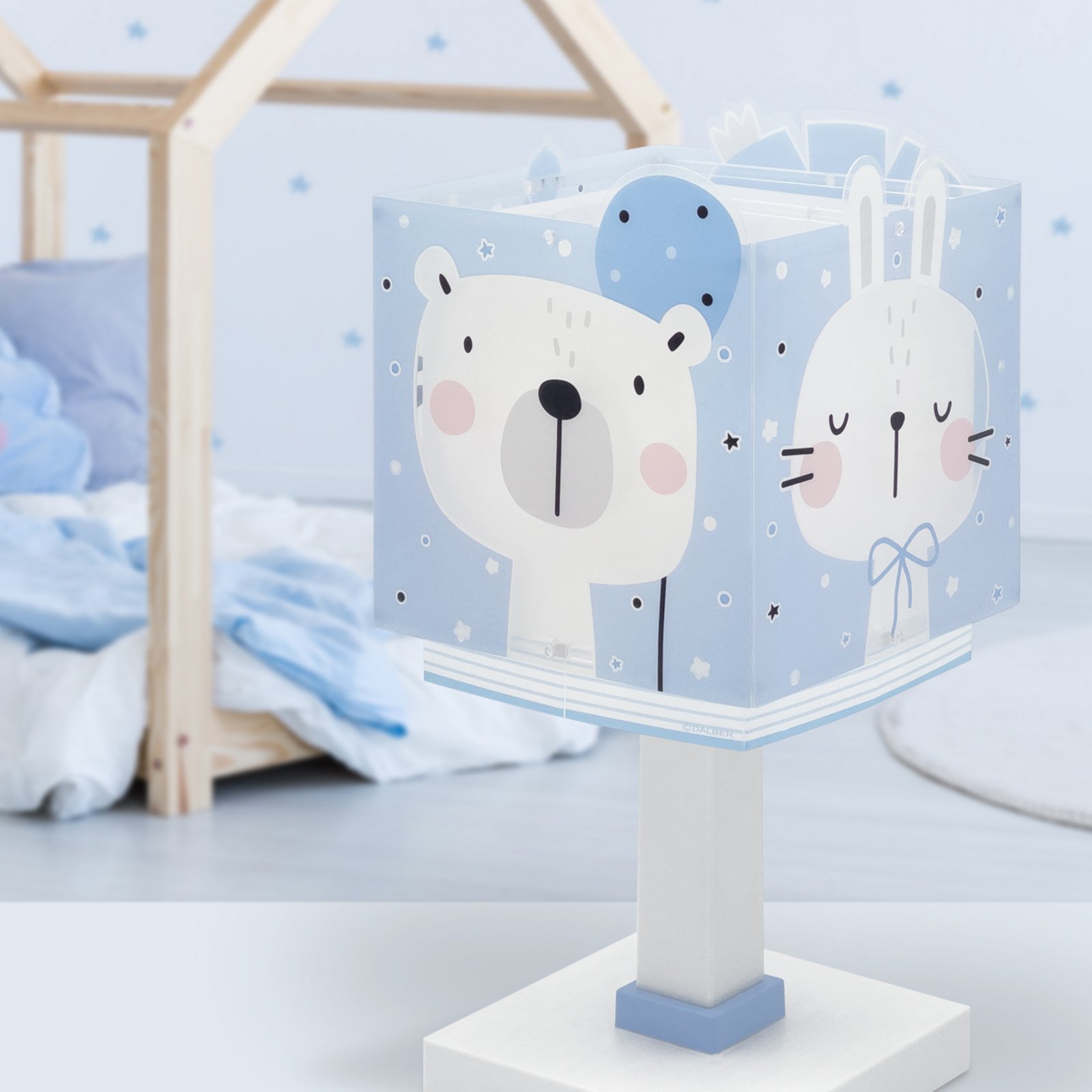 Lampada da tavolo per bambini Baby Jungle, blu, G4, larghezza 14 cm