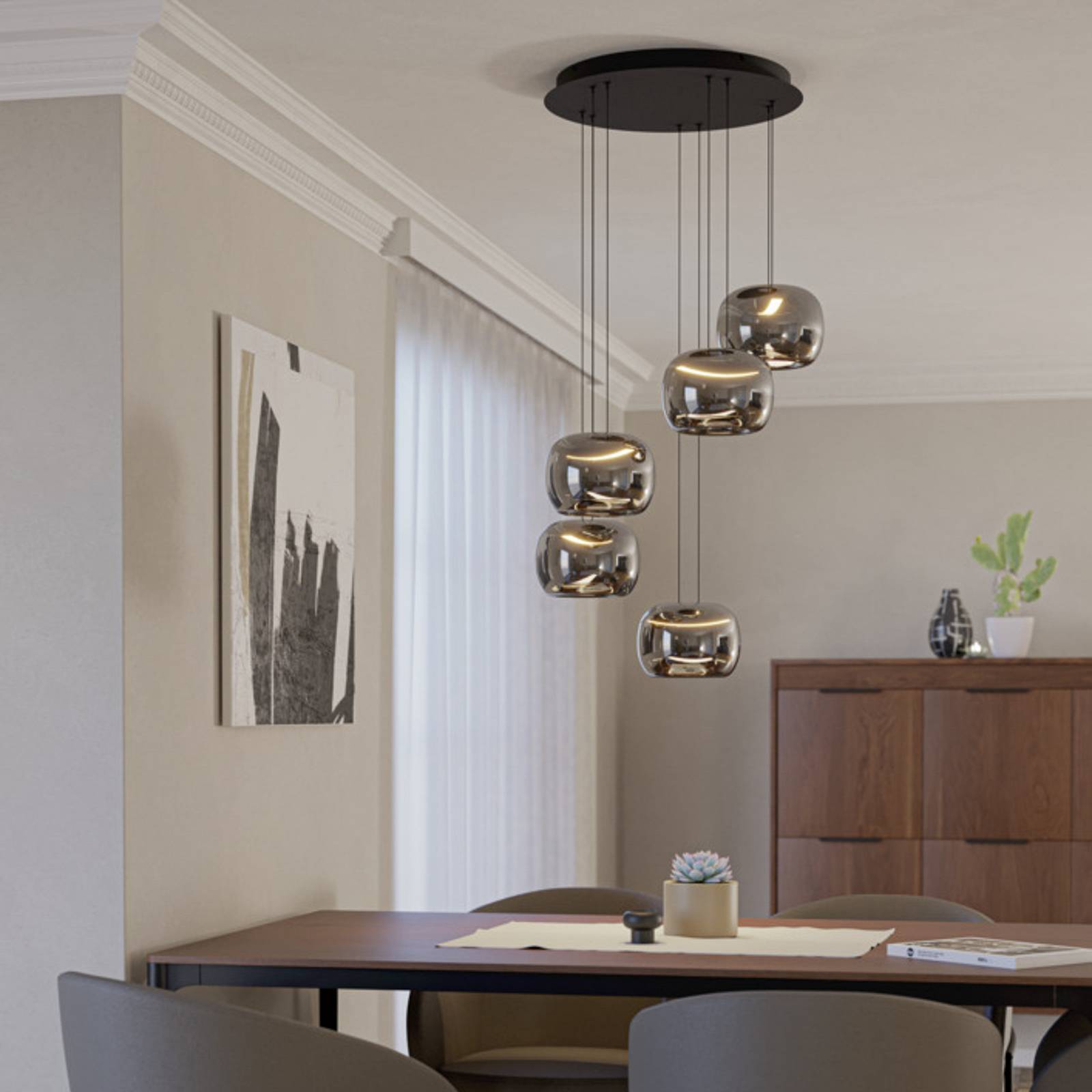 EGLO LED hanglamp HORTUNAS, Ø 50 cm, 5-lamps, zwart