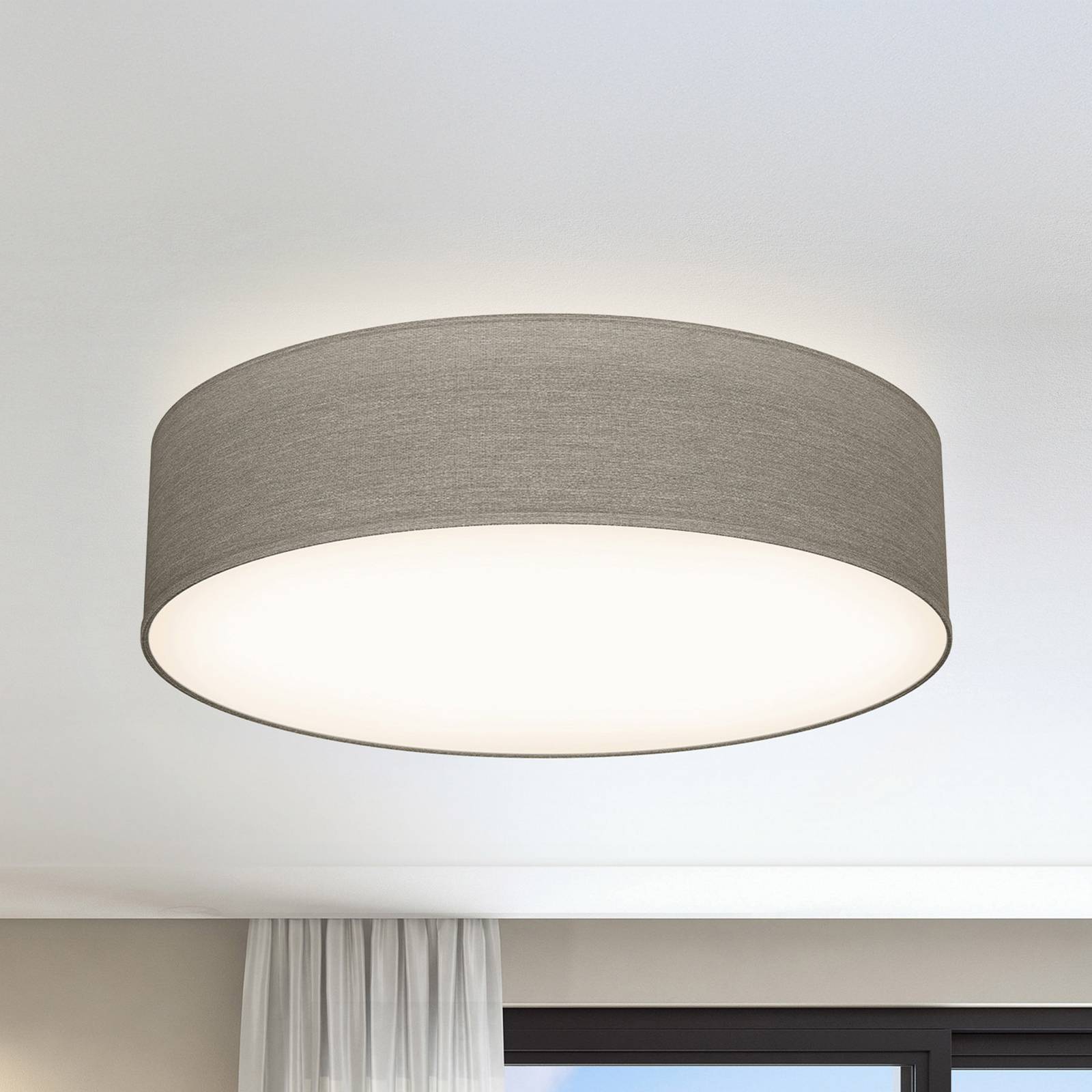 B.K. Licht Plafonnier Litora, taupe, Ø 38 cm, textile, E27