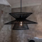 Duplici hanging light, plug, black, bamboo, Ø 57 cm