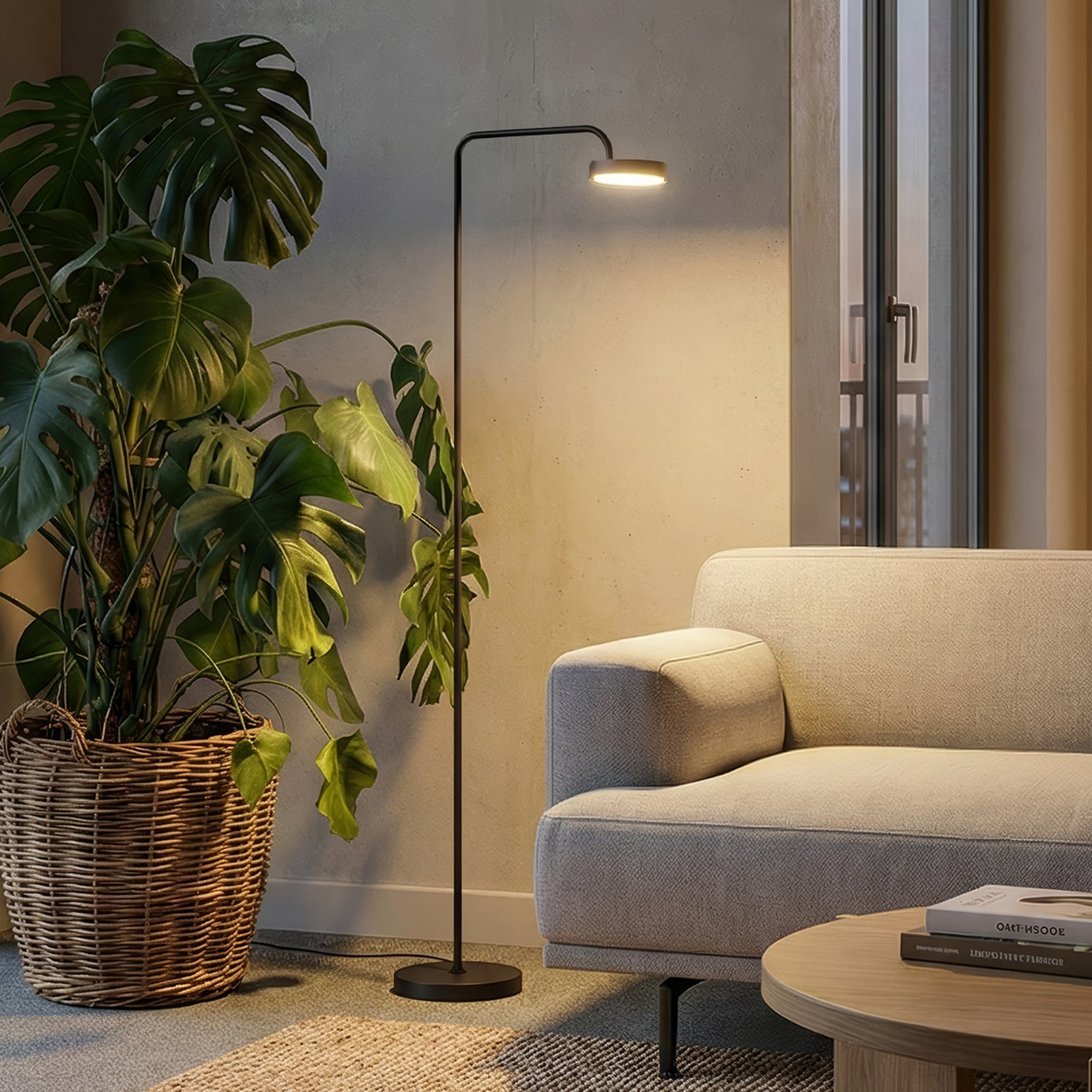 Nivo LED-golvlampa, svart, h&ouml;jd 120 cm, 50&deg; dimmer &ndash; Sigor - Vardagsrum - Modern - Aluminium - Med en ljusk&auml;lla