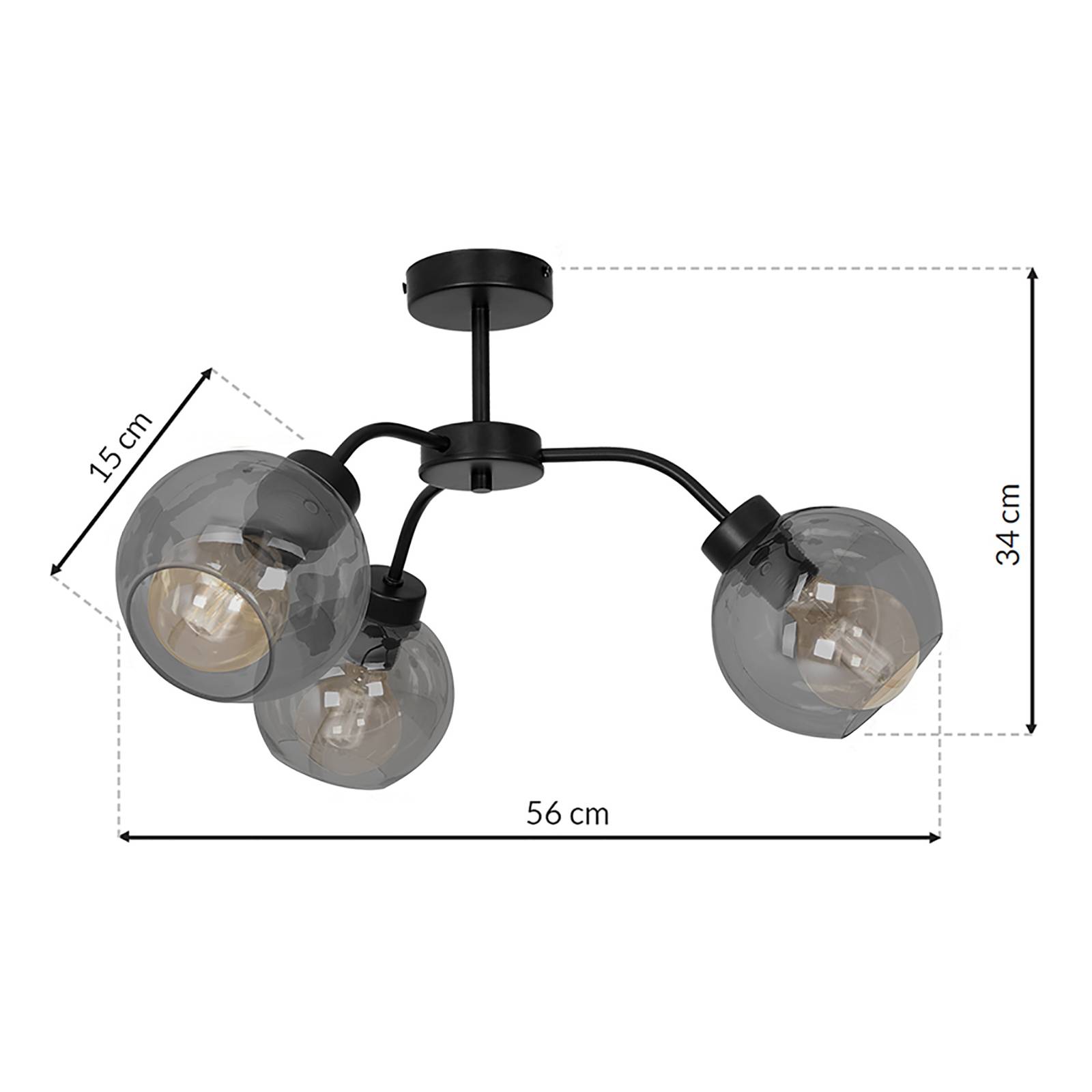 Lampa sufitowa Sofia, 3-pkt., szary dym