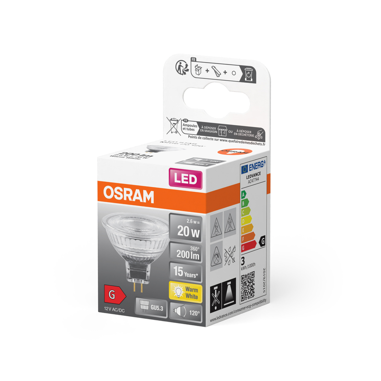 OSRAM Réflecteur LED, GU5,3, 2,6 W, 12 V, 2.700 K, 120°
