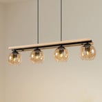 Lindby hanglamp Enrique, amber, 4-lamps, glas, hout, E27