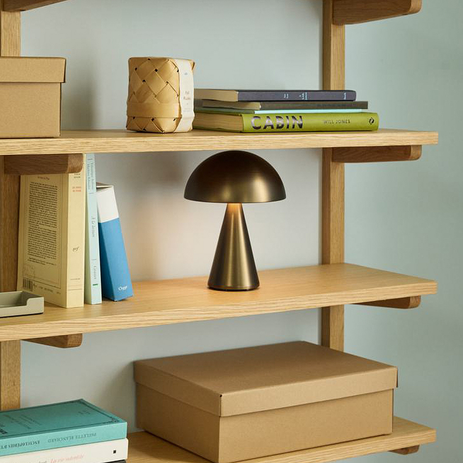 Hübsch Γυαλισμένο Ορείχαλκο Led-Ακку-Τραπεζολαμπίδα Mush, Μπρούτζος Κασσίτερος, Ύψος 20Cm