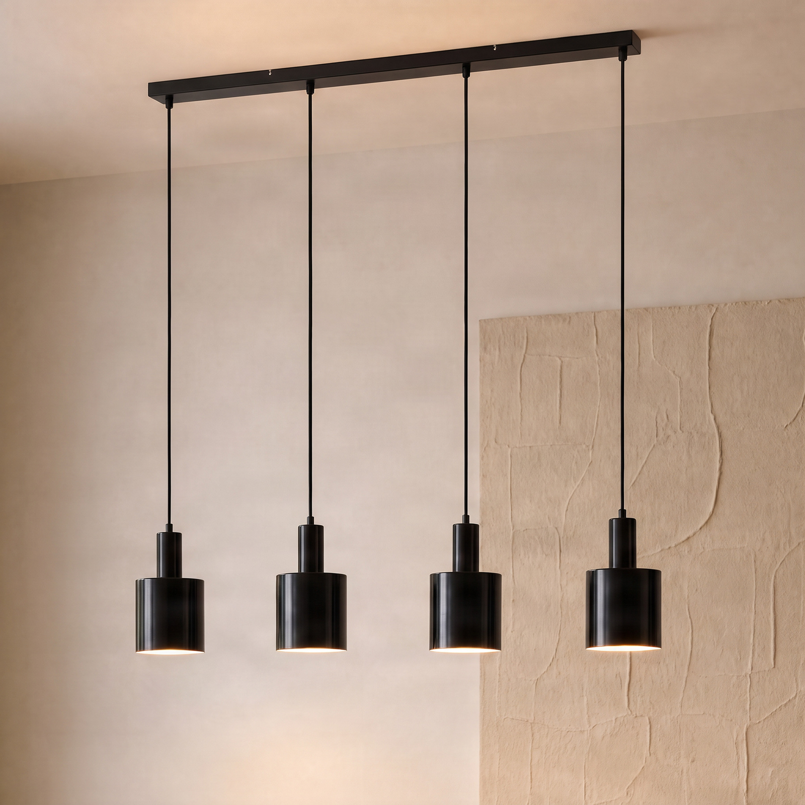 Suspension Lindby Ovelia, noire, à 4 lampes, métal, E27