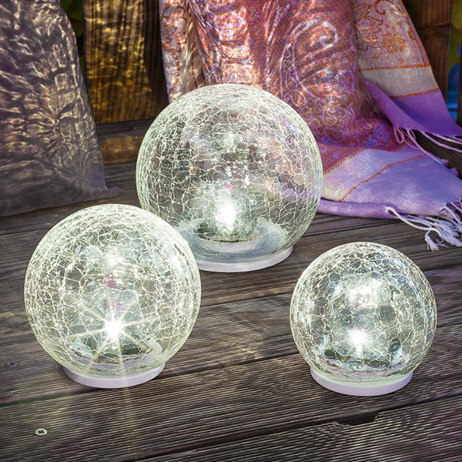 Esotec LED solar light set Crackle Ball, of 3, glass